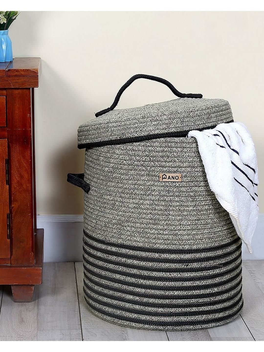 Pano Grey & Black Textured Laundry Bag With Lid