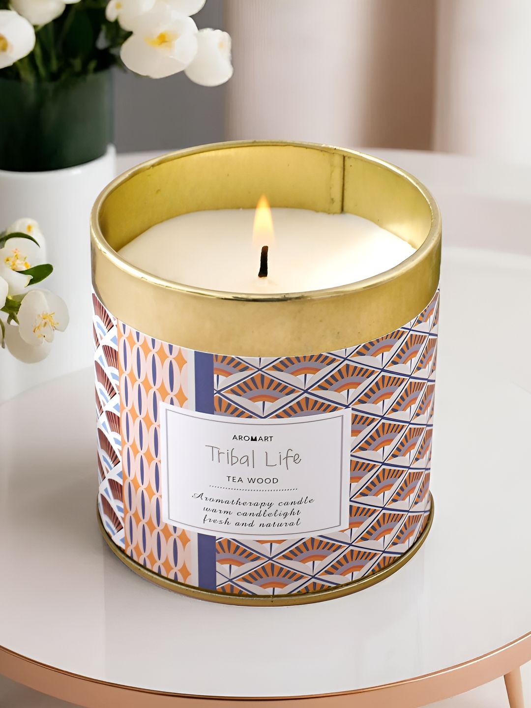 UMAI Aromart Scented 1 Wick Teakwood Ethnic Motifs Geometric Regular Jar Candles