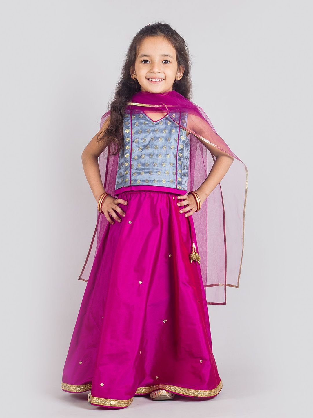 Tangerine Closet Girls Woven Design Sequinned Ready to Wear Lehenga & Blouse With Dupatta