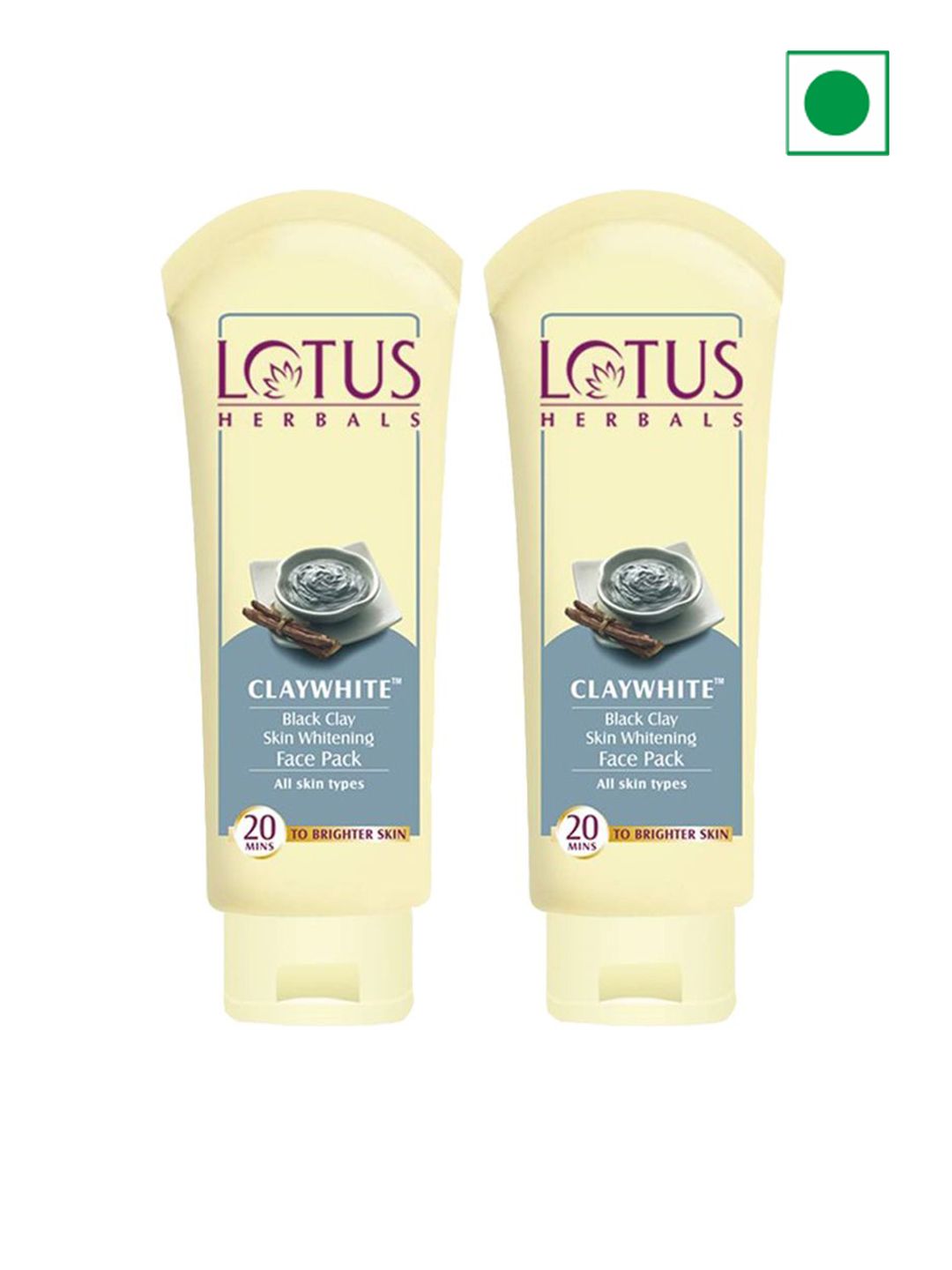 Lotus Herbals Set Of 2 Claywhite Black Clay Skin Whitening Face Pack - 60g Each