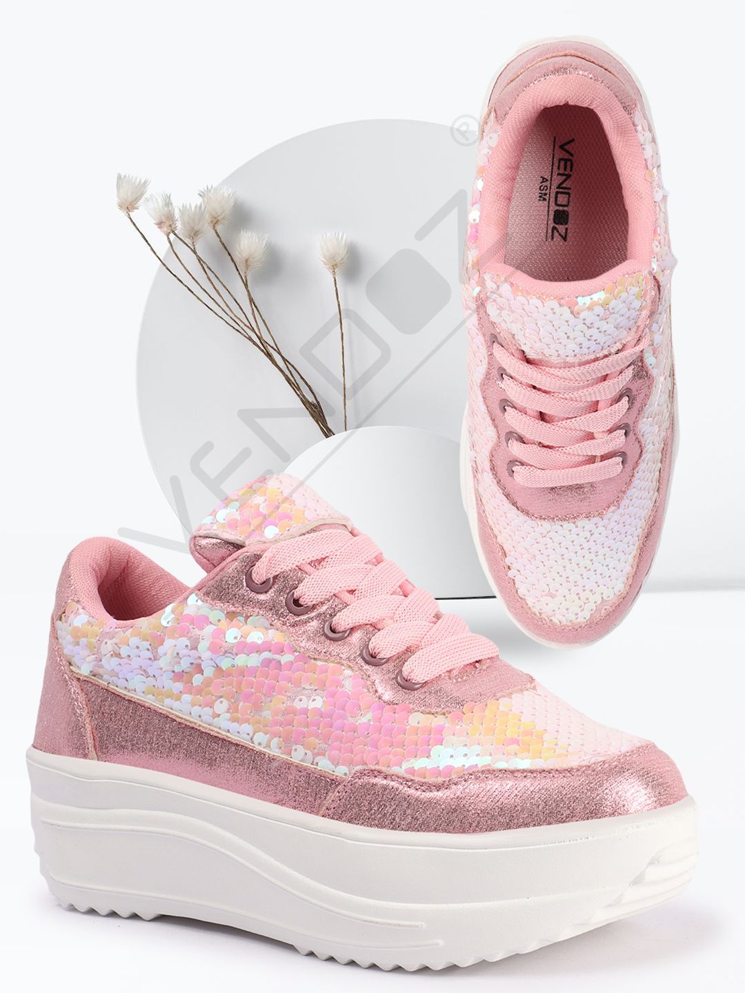 VENDOZ Women Colourblocked  Embellished Sneakers