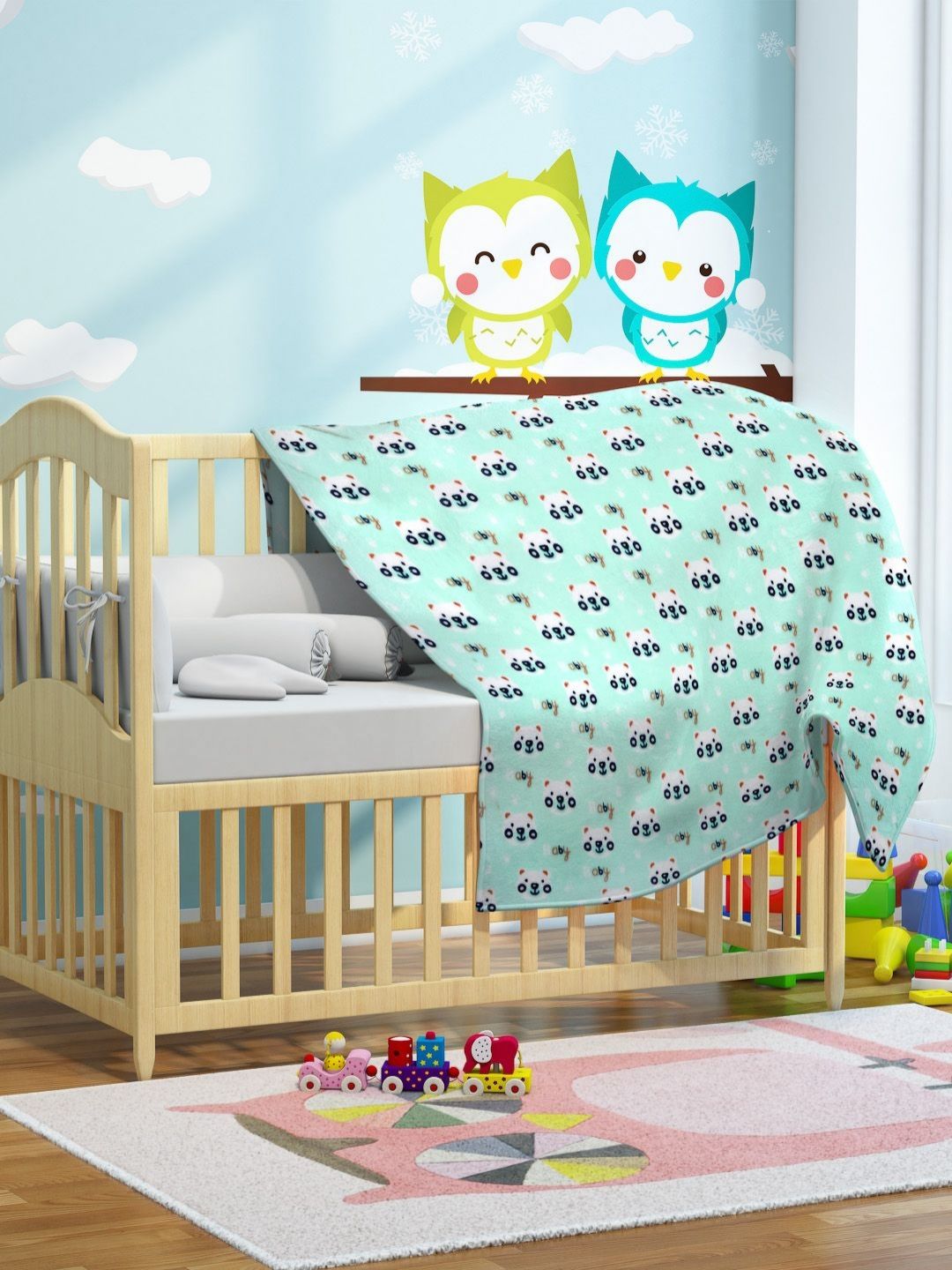 Florida Florida Sea Green & White Cartoon Characters Single Bed Blanket