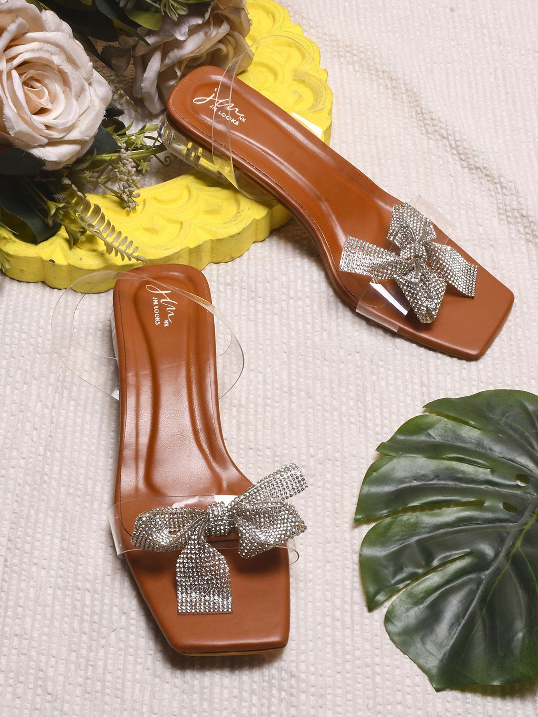 JM Looks Embellished Bows Block Sandals