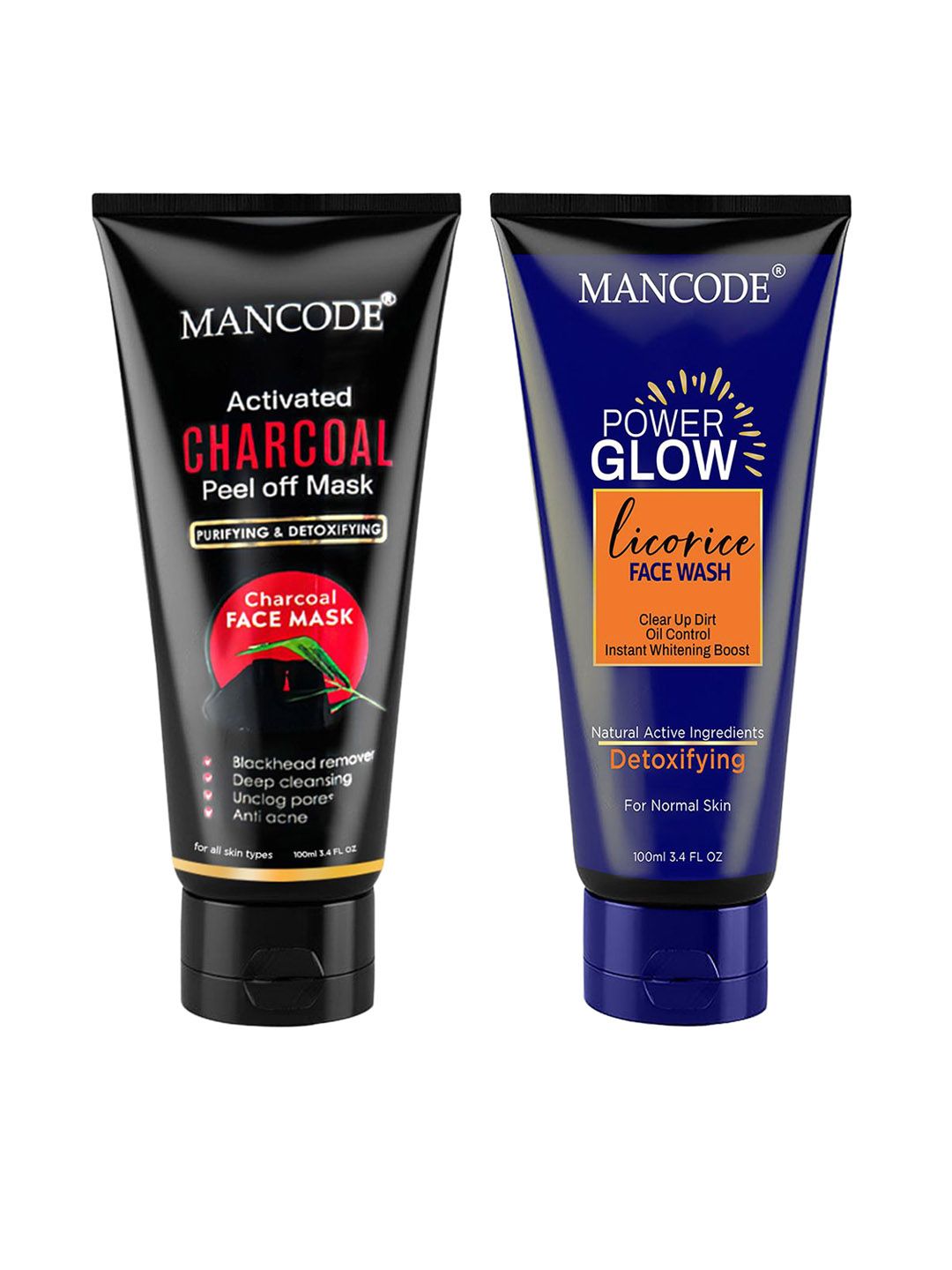 MANCODE Set of Power Glow Face Wash & Charcoal Peel off Mask - 100ml Each