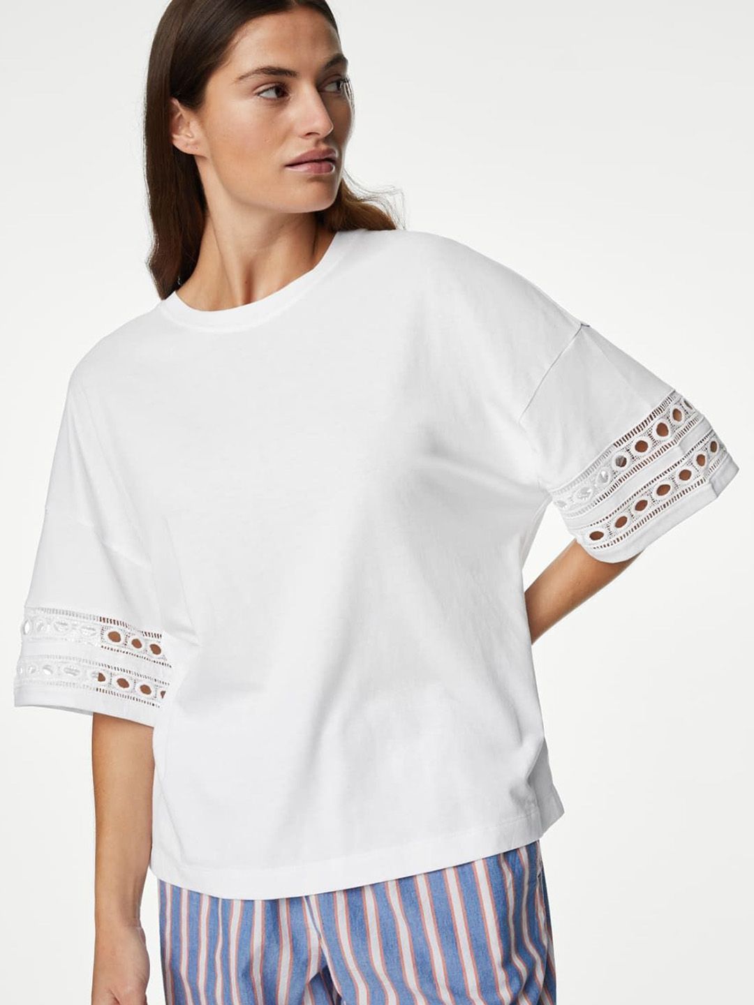 Marks & Spencer Cotton Modal Embroidered Top