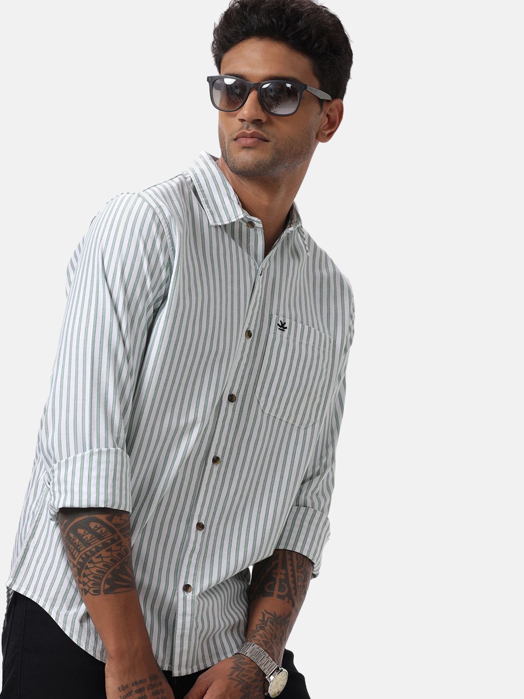 WROGN Men Custom Spread Collar Striped Cotton Casual Shirt