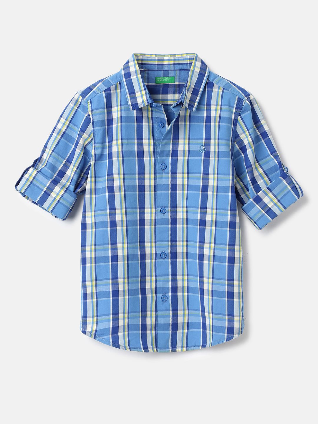 United Colors of Benetton Boys Spread Collar Tartan Checked Cotton Casual Shirt
