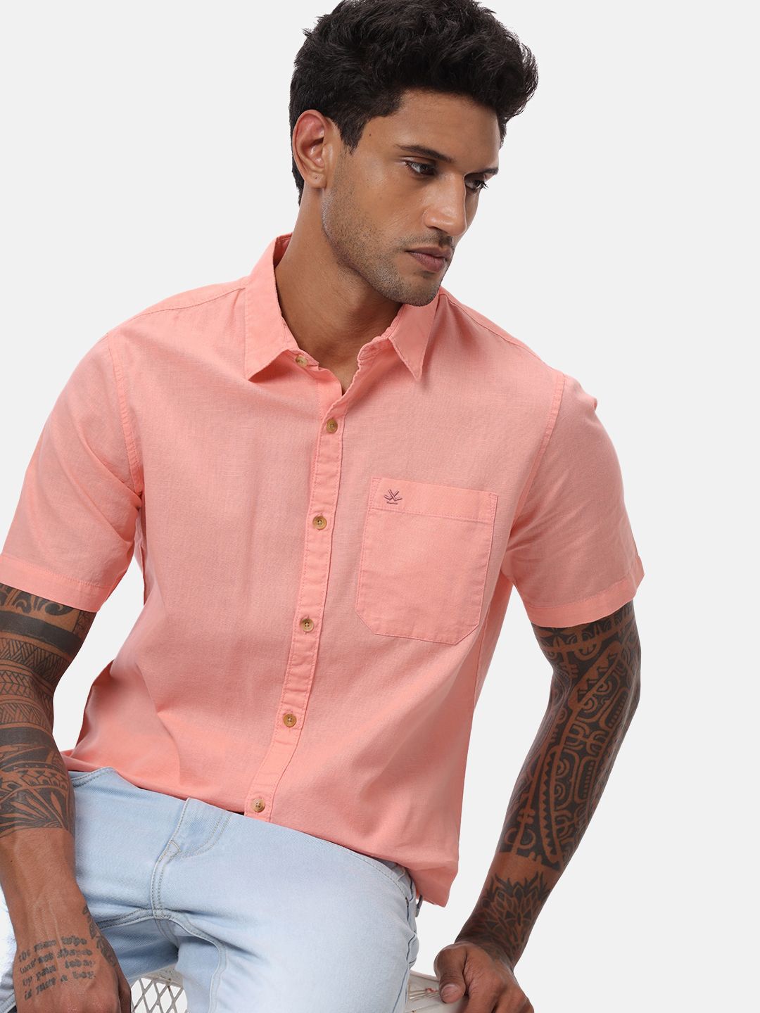WROGN Men Custom Spread Collar Solid Cotton Casual Shirt