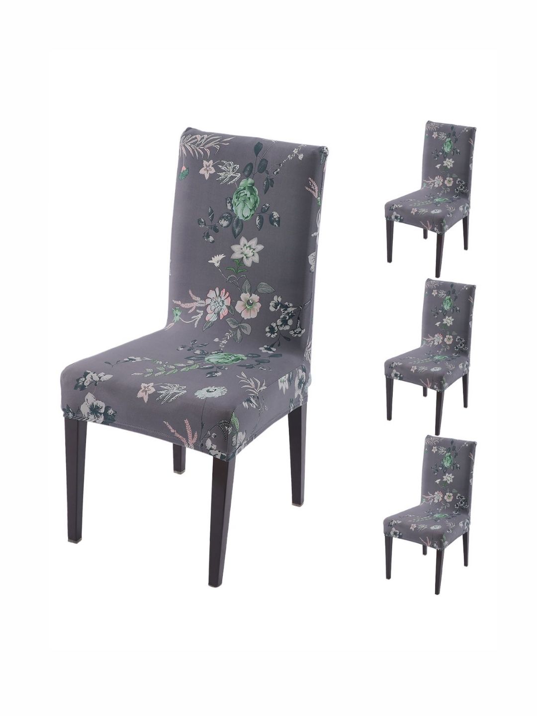 HOKIPO Set Of 4 Grey Printed Chair Cover