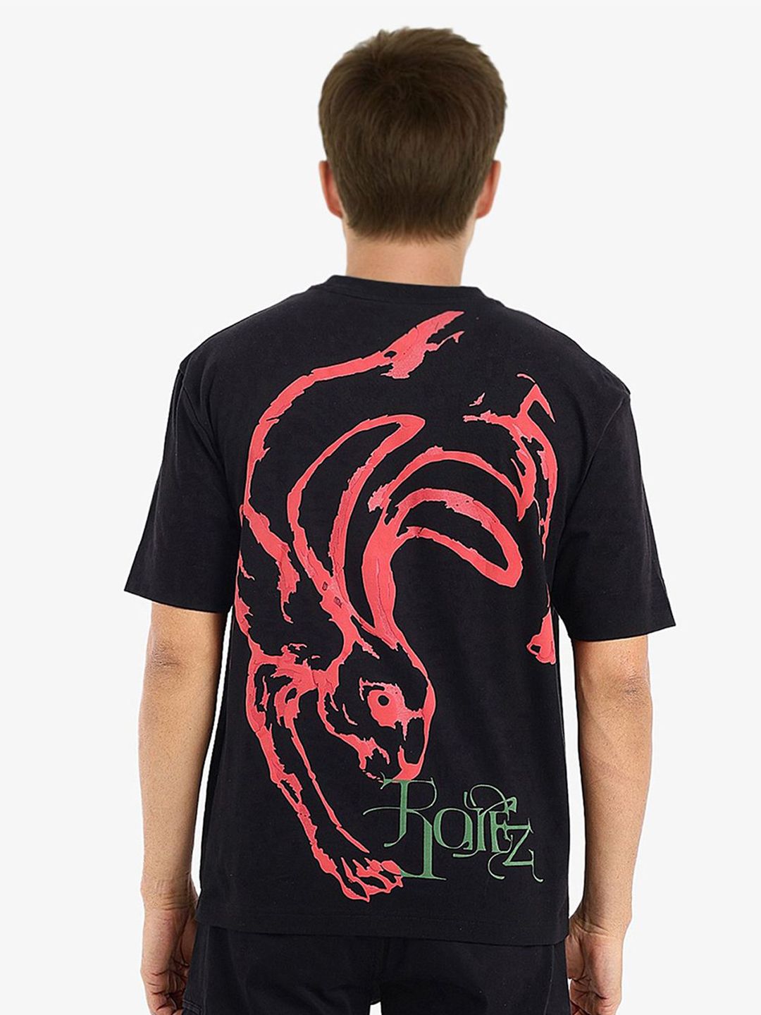 RARE RABBIT Men Printed Raw Edge T-shirt deal from myntra
