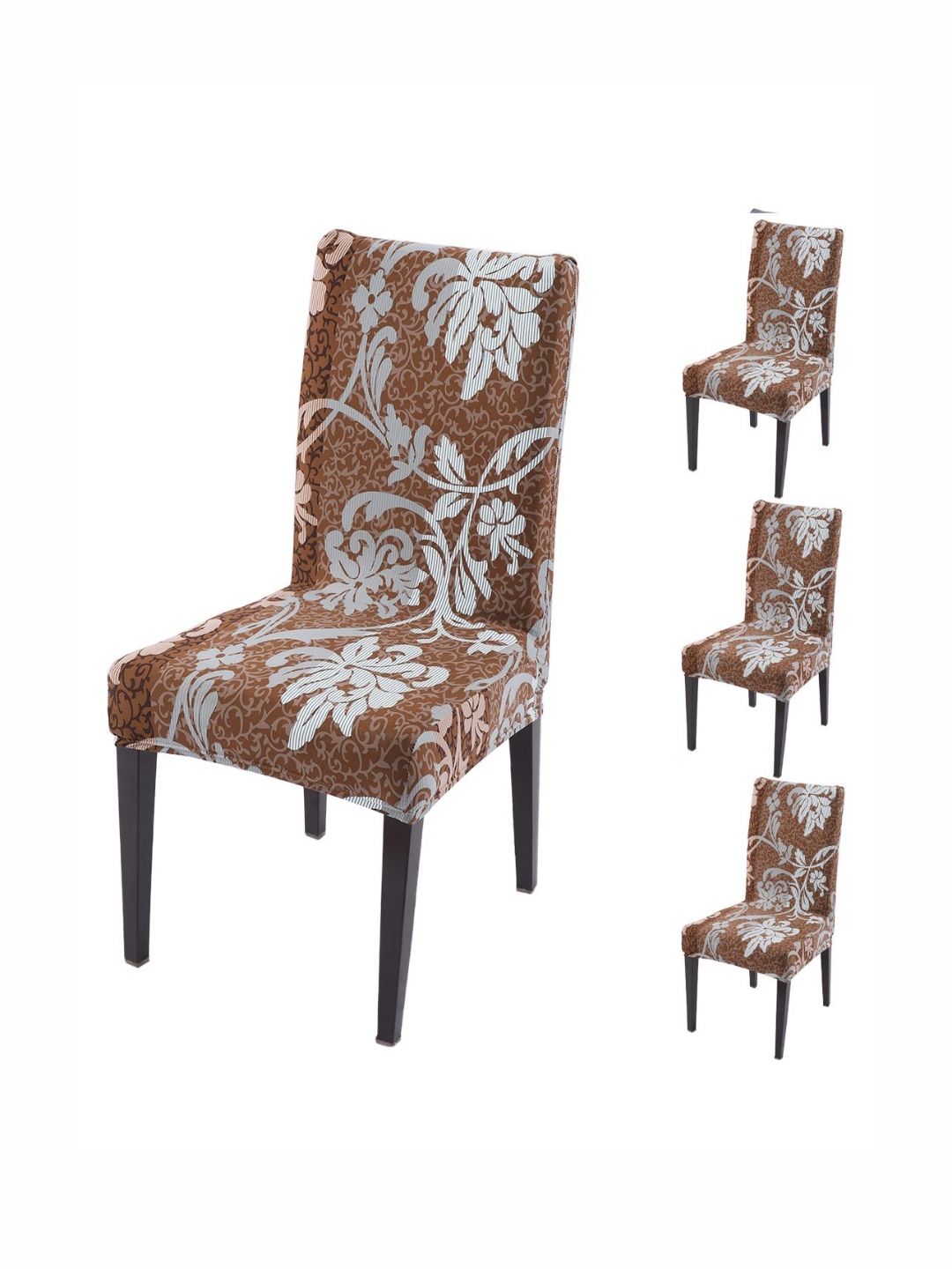 HOKIPO Set Of 4 Brown Printed Chair Cover