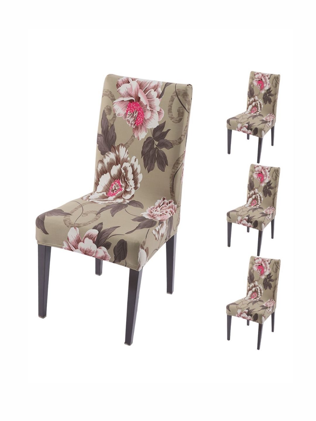 HOKIPO Set Of 4 Brown Printed Chair Cover
