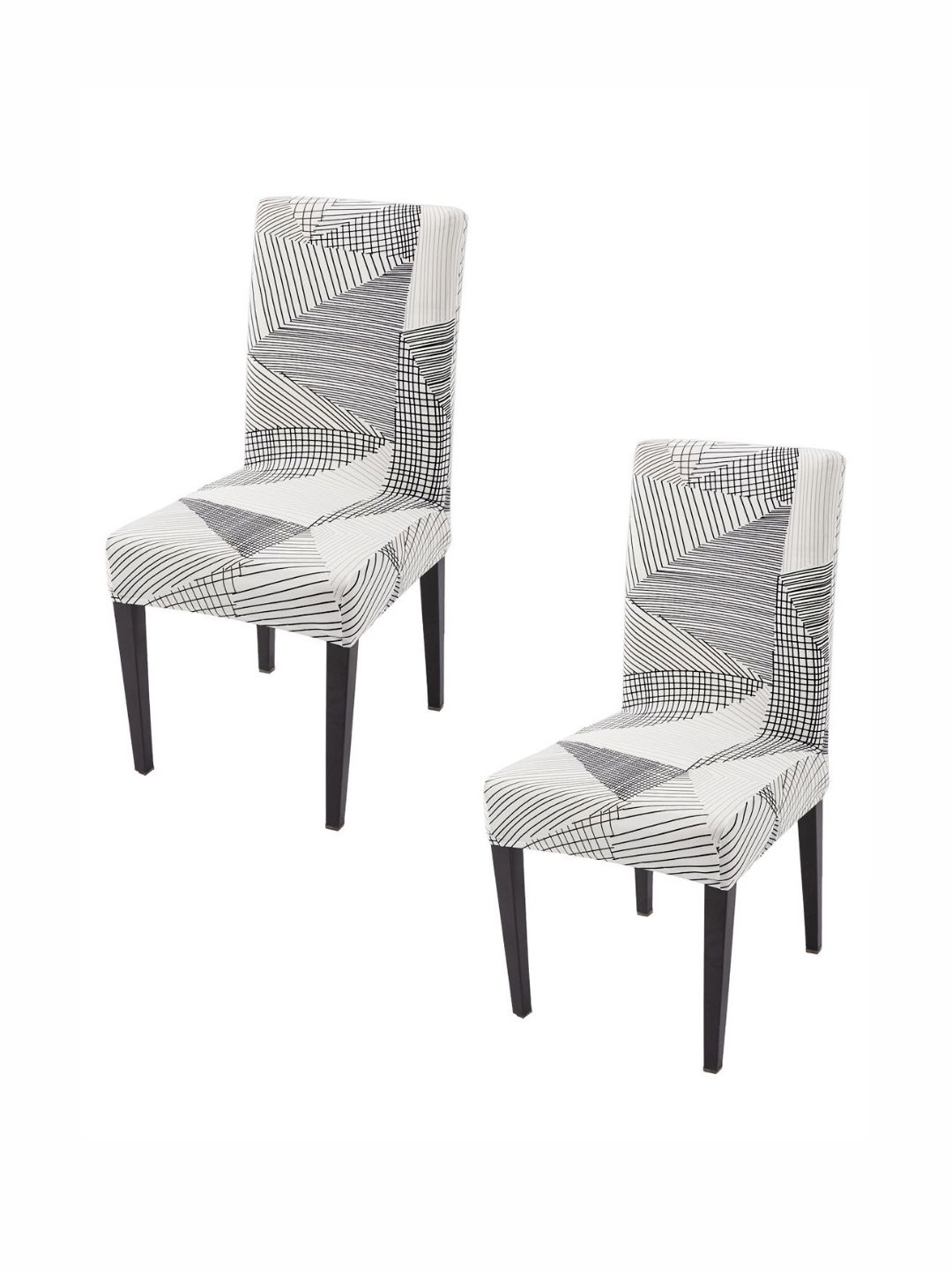 HOKIPO 2Pcs White & Black Printed Stretchable Chair Covers