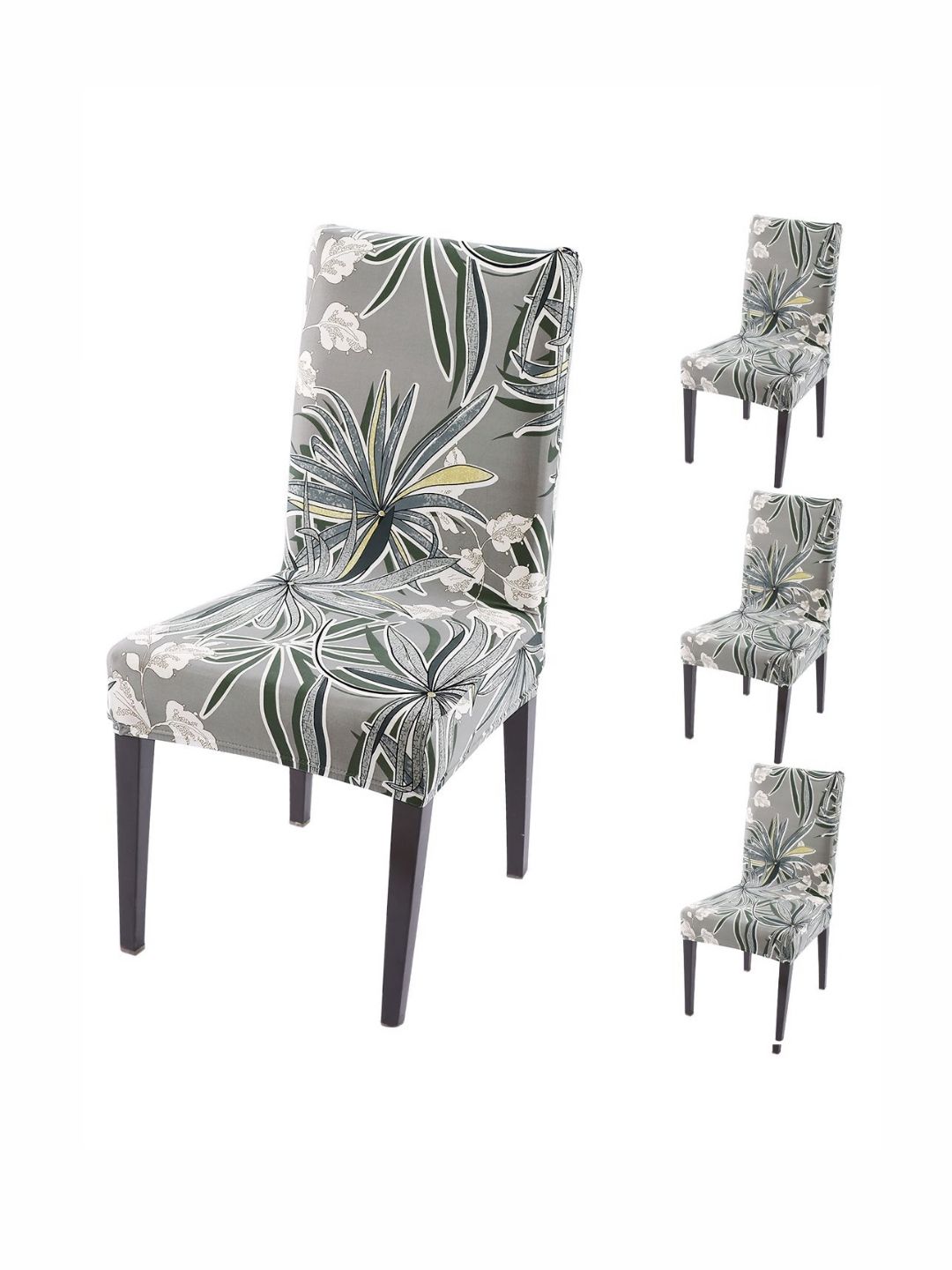 HOKIPO Set Of 4 Grey Printed Chair Covers