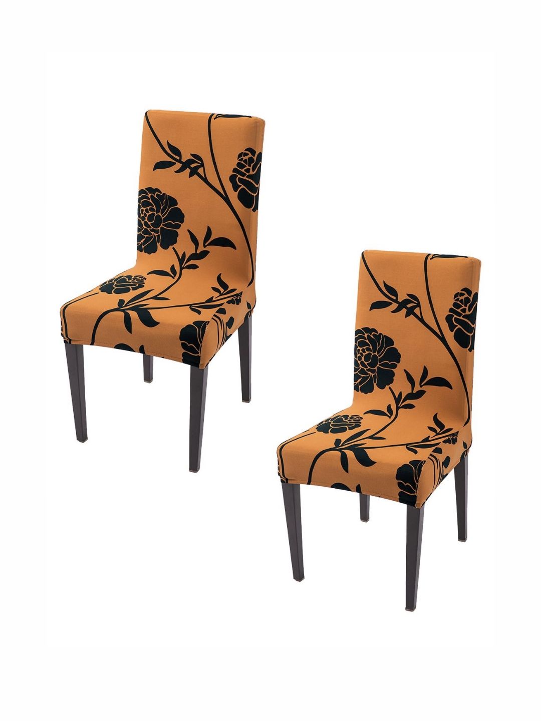 HOKIPO 2Pcs Mustard 7 Black Stretchable Chair Covers