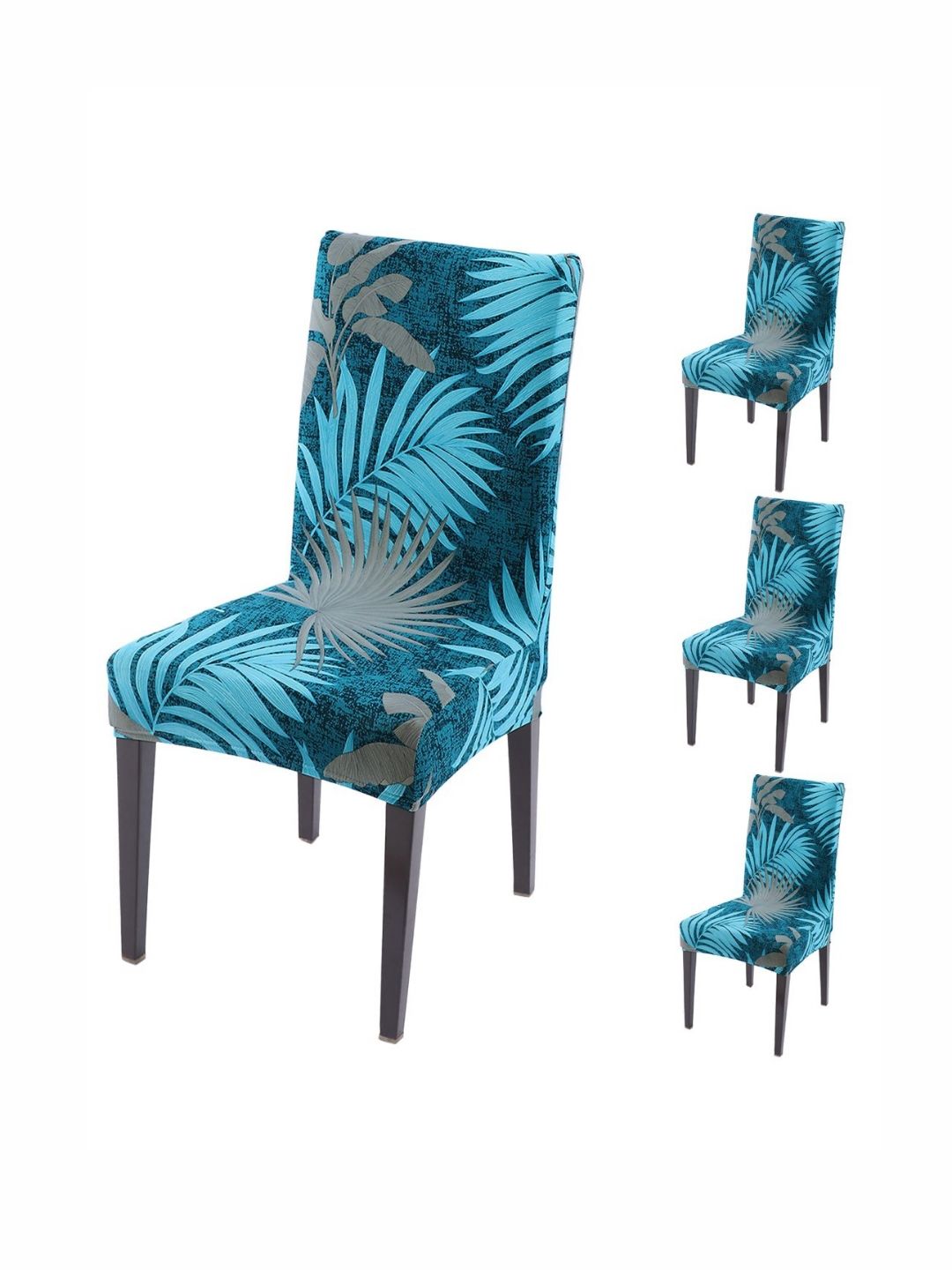 HOKIPO Set Of 4 Blue Printed Chair Covers