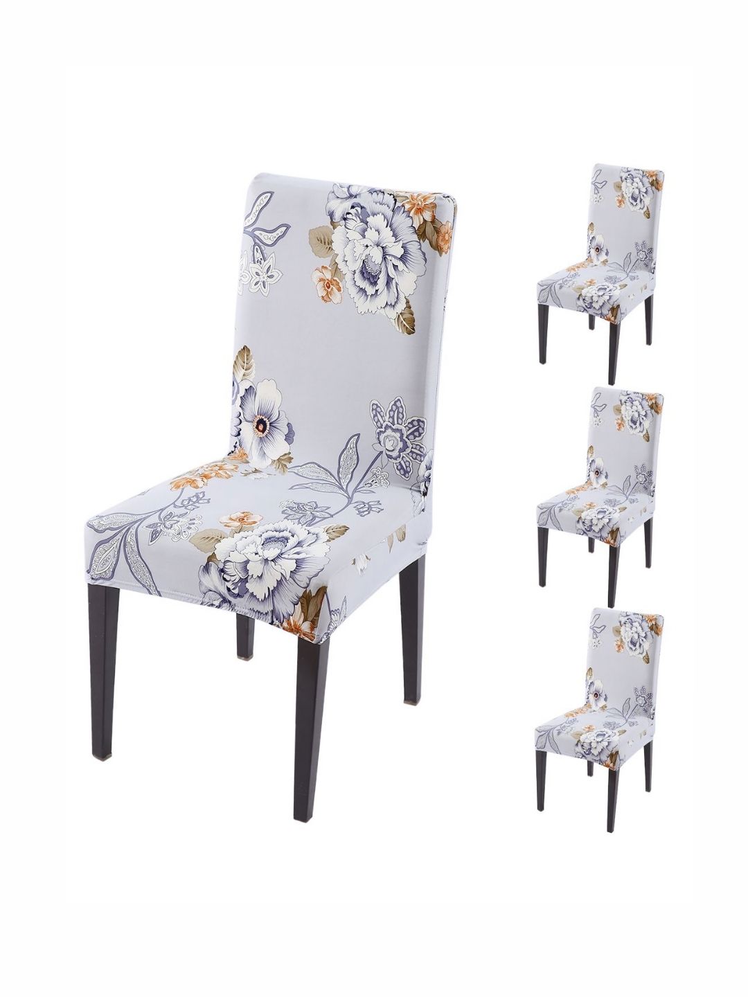HOKIPO Set Of 4 Grey Printed Chair Covers
