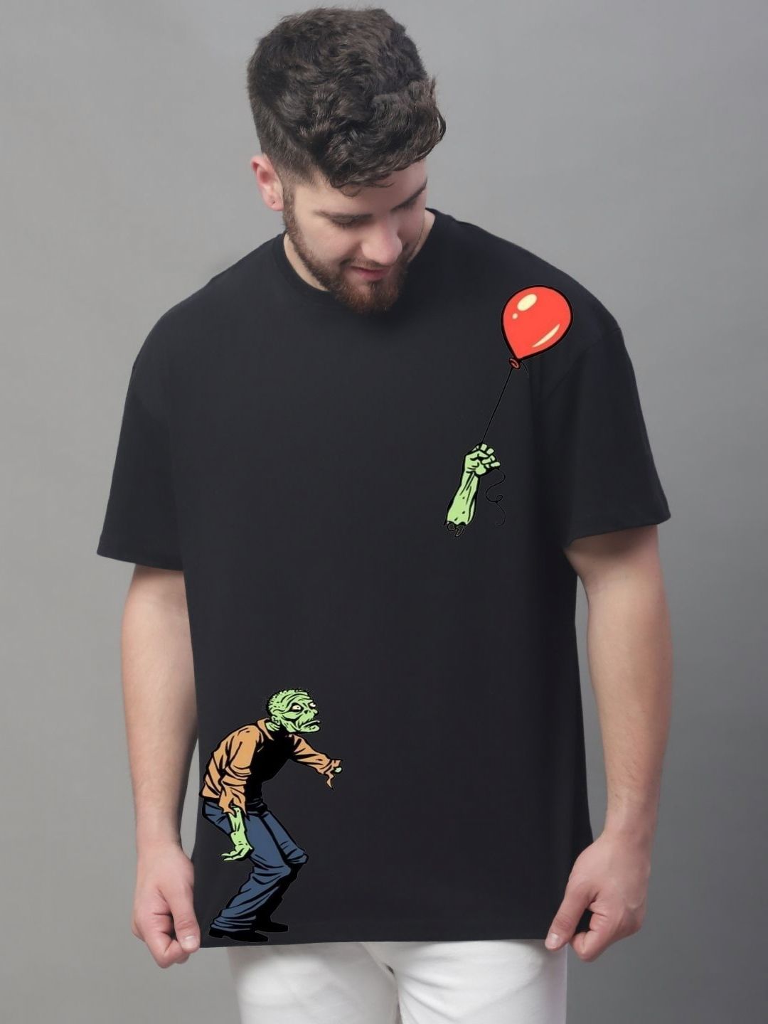 DOOR74 Men Printed Drop-Shoulder Sleeves T-shirt