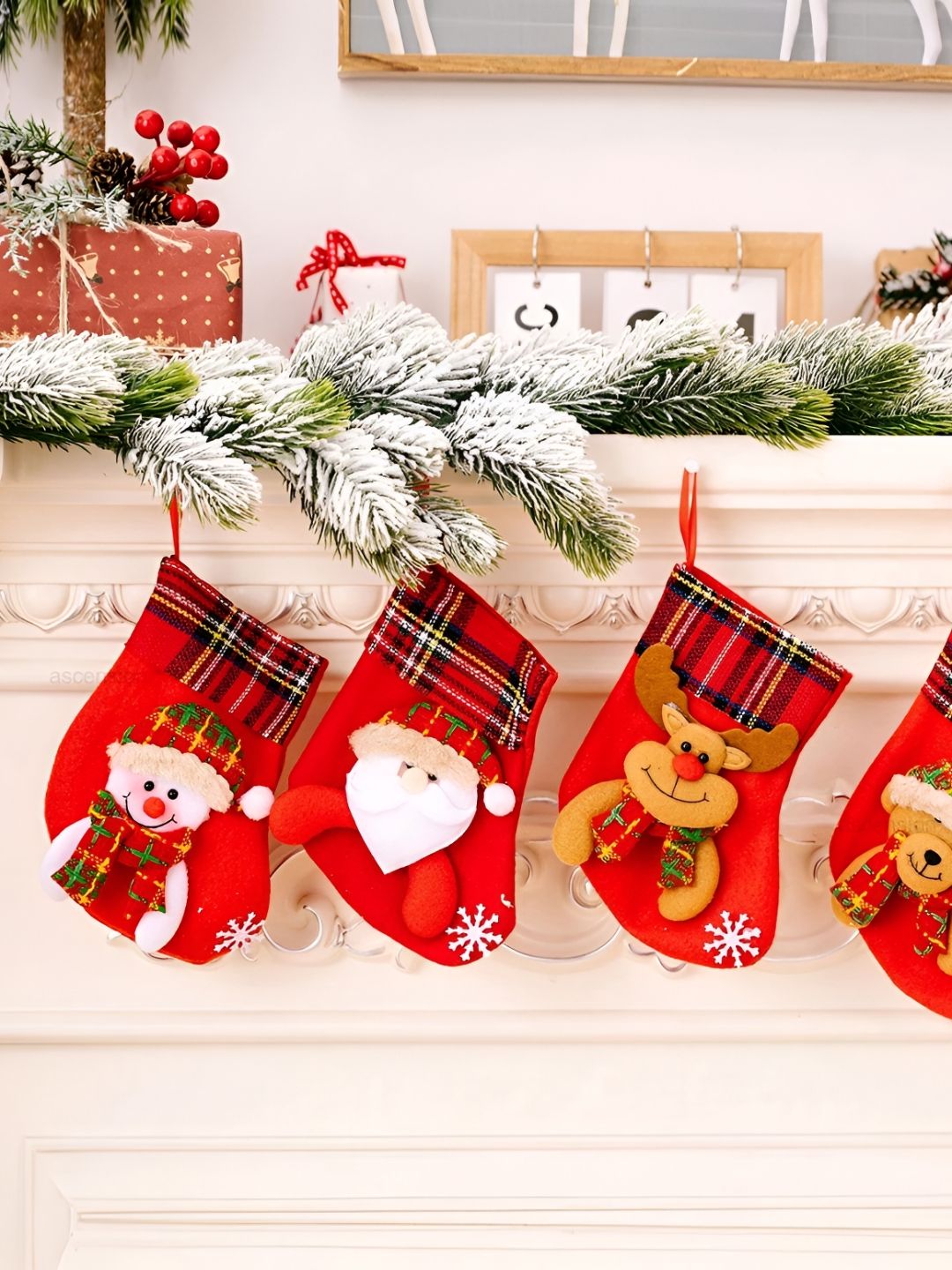 Ascension Red & Brown 4 Pieces Christmas Socks Decor