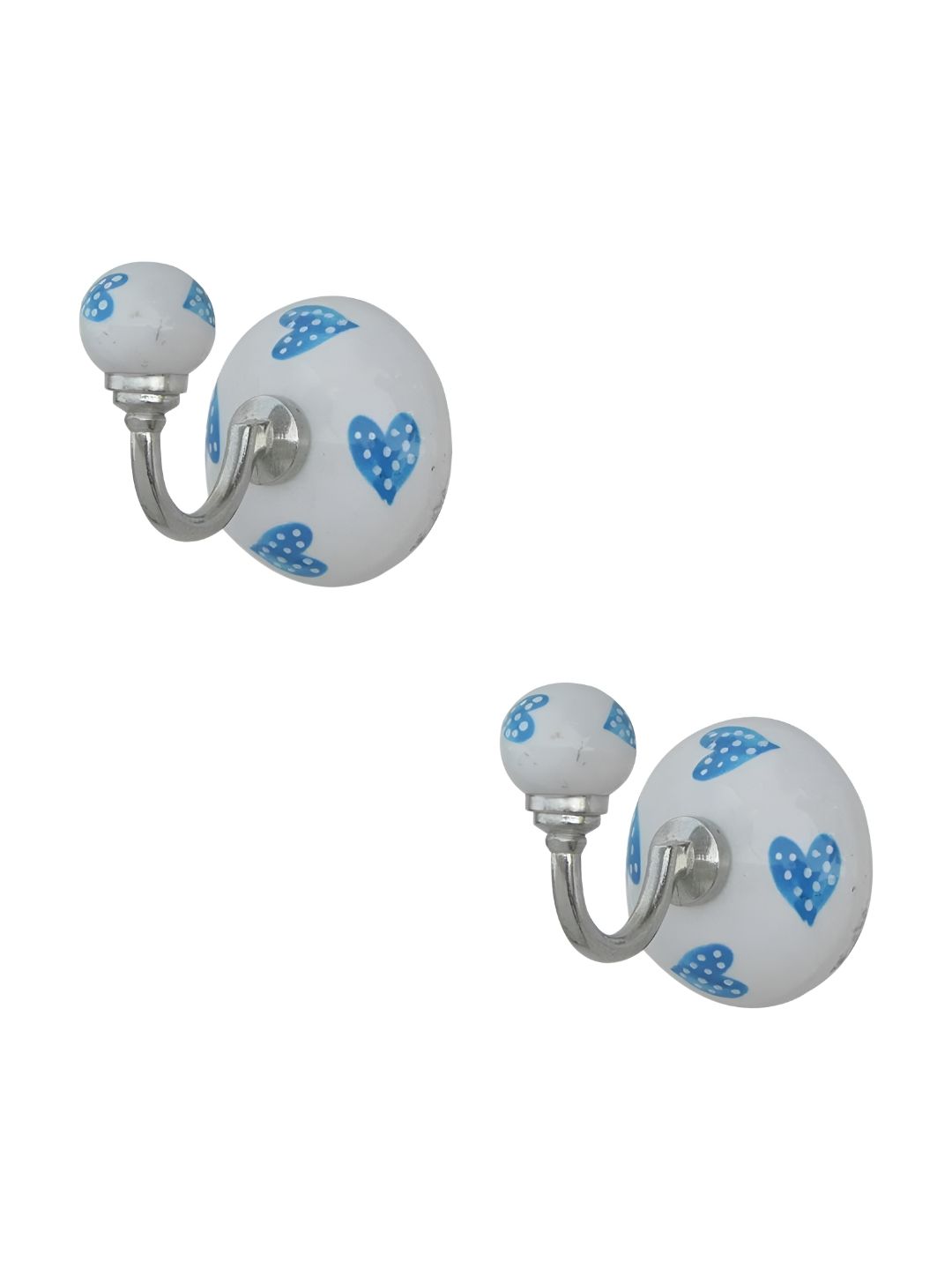 IndianShelf White & Blue 2 Pieces Printed Ceramic Wall Hooks