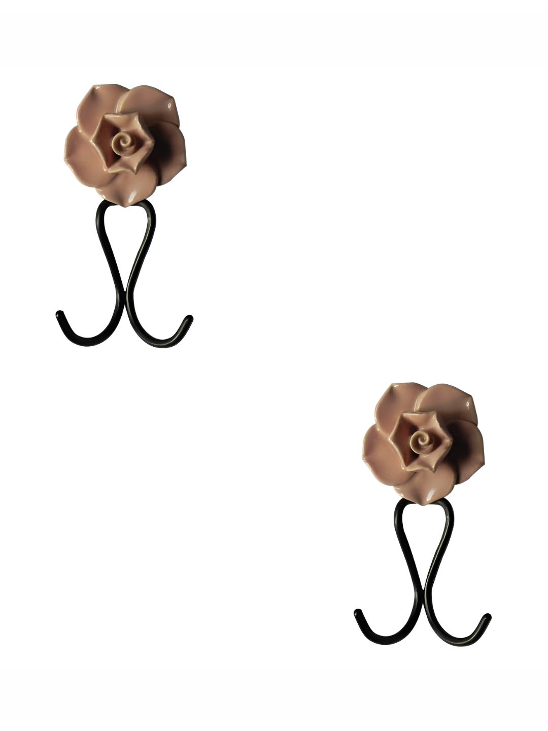 IndianShelf Brown & Black 2 Pieces Rose Textured Ceramic Wall Hooks