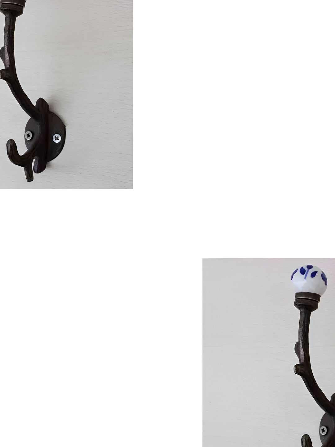 IndianShelf White & Black 2 Pieces Floral Printed Ceramic Wall Hooks