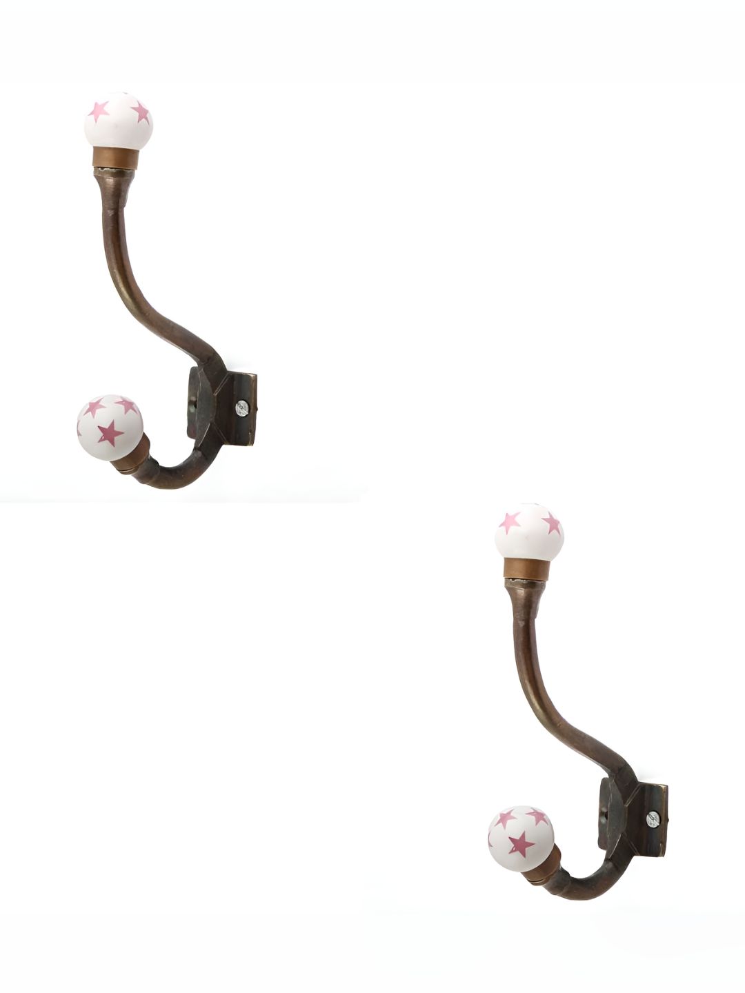 IndianShelf Pink & White 2 Pieces Ceramic Star Cloth Hangers Wall Hooks