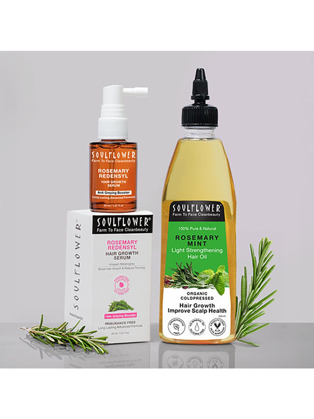 Soulflower Soulflower Set of 2 Rosemary Mint Light Strengthening Hair Oil & Rosemary Redensyl Serum