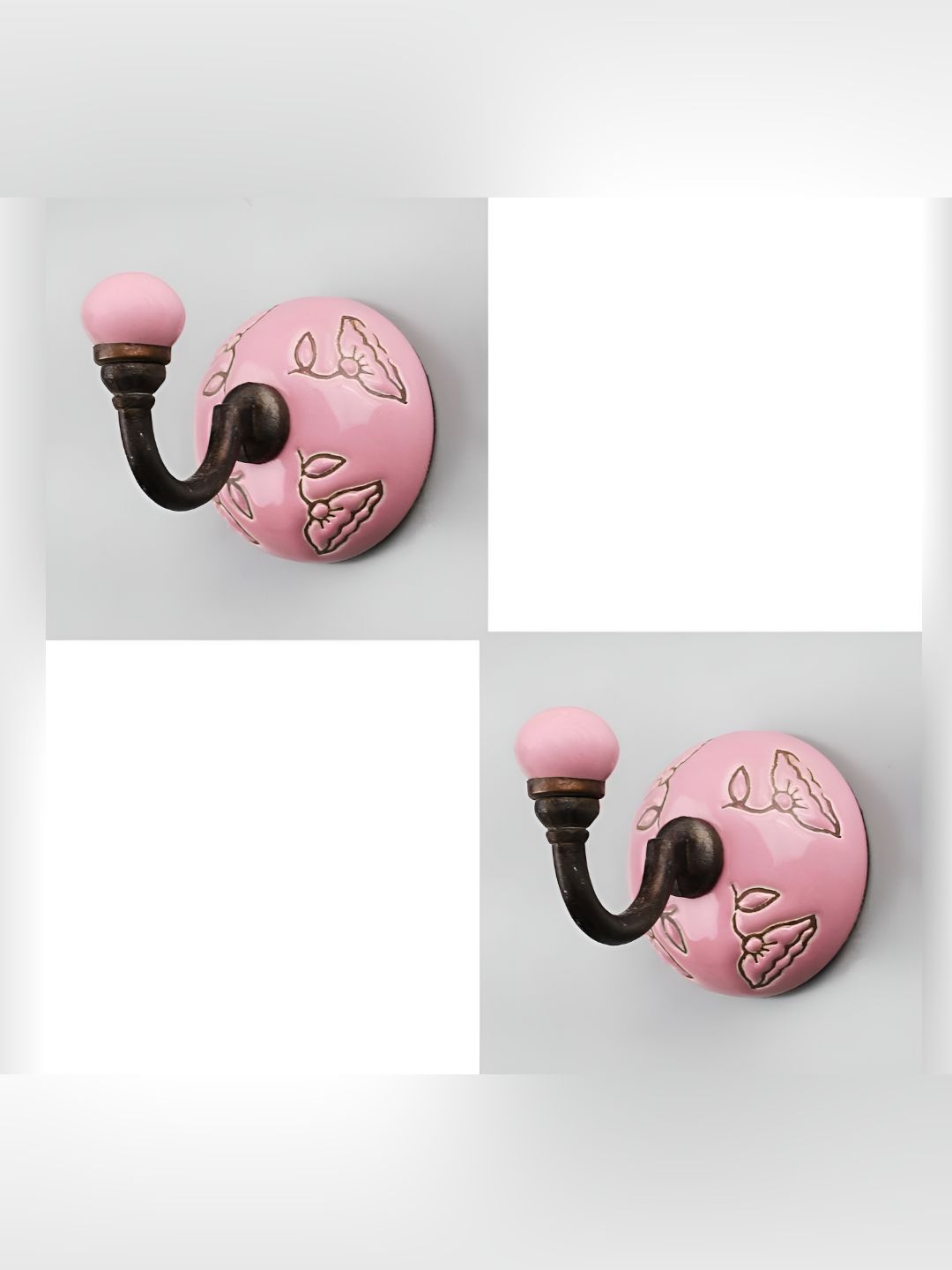 IndianShelf Pink 2 Piece Ceramic Floral Door Hangers Key Holders
