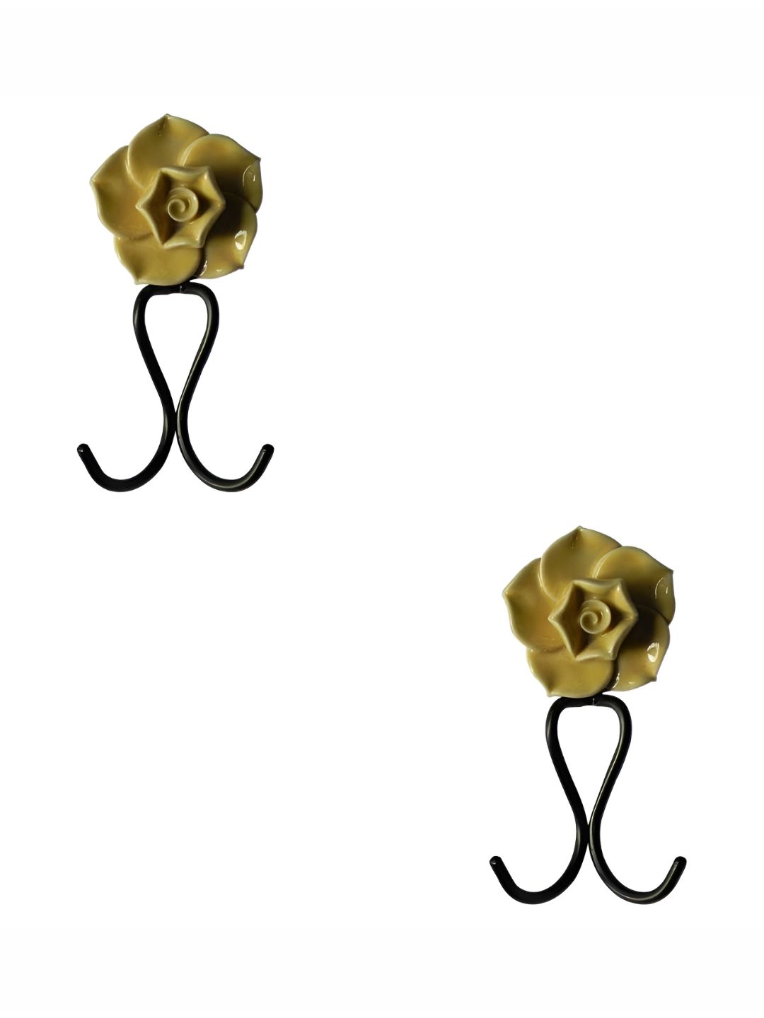 IndianShelf Yellow & Brown 2 Pieces Ceramic Rose Door Hangers Key Hooks