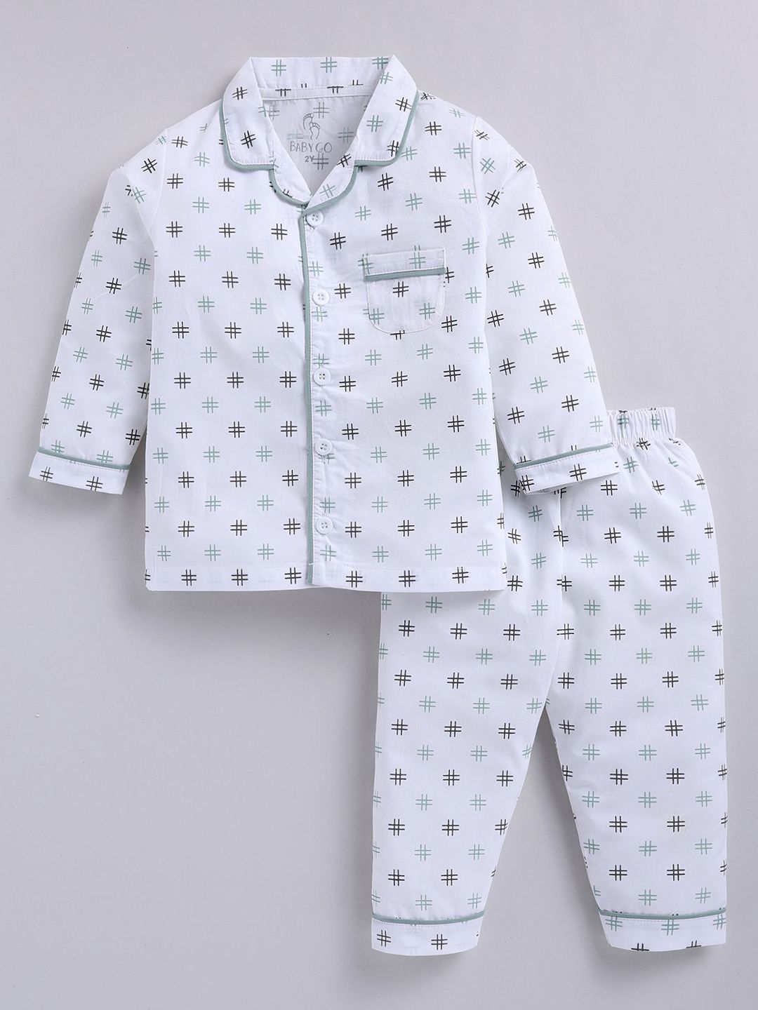 BABY GO Boys Printed Pure Cotton Shirt with Pyjamas