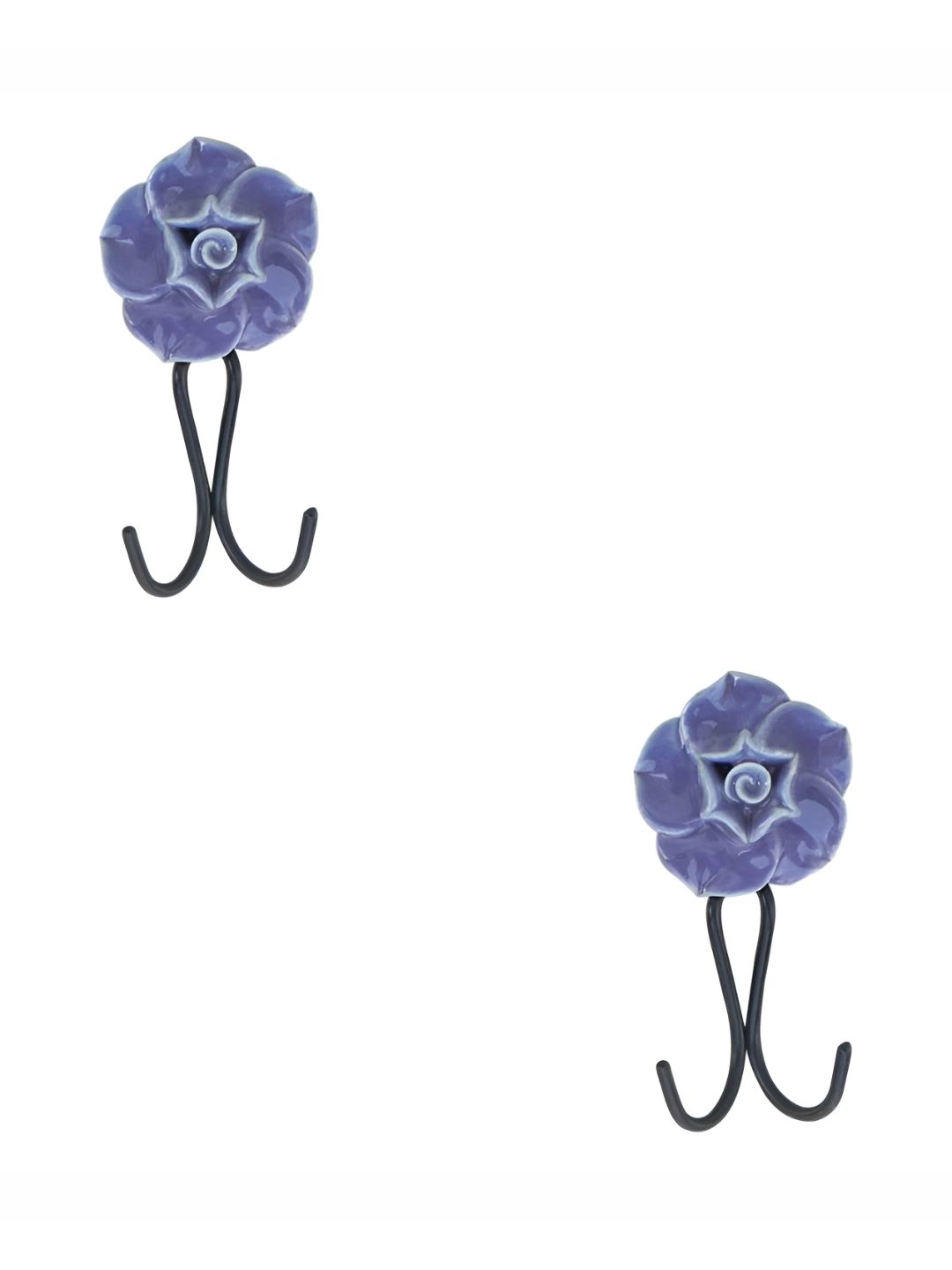IndianShelf Purple & Brown 2 Pieces Ceramic Rose Key Hooks