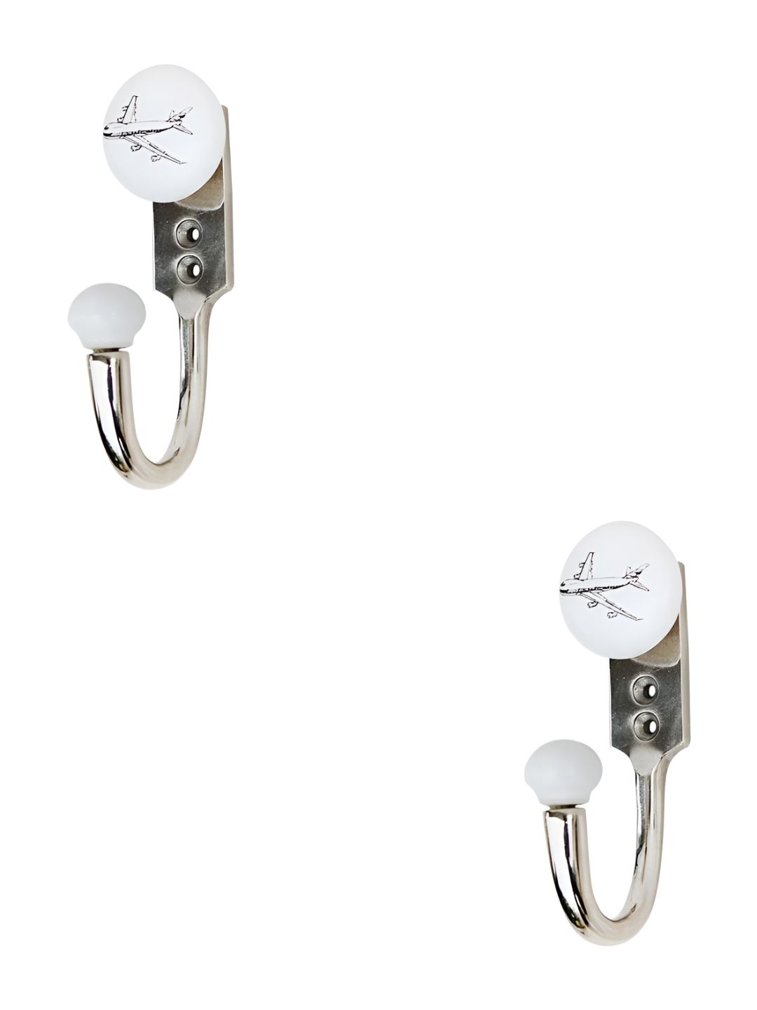 IndianShelf White & Black 2 Pieces Ceramic & Zinc Aeroplane Door Hangers