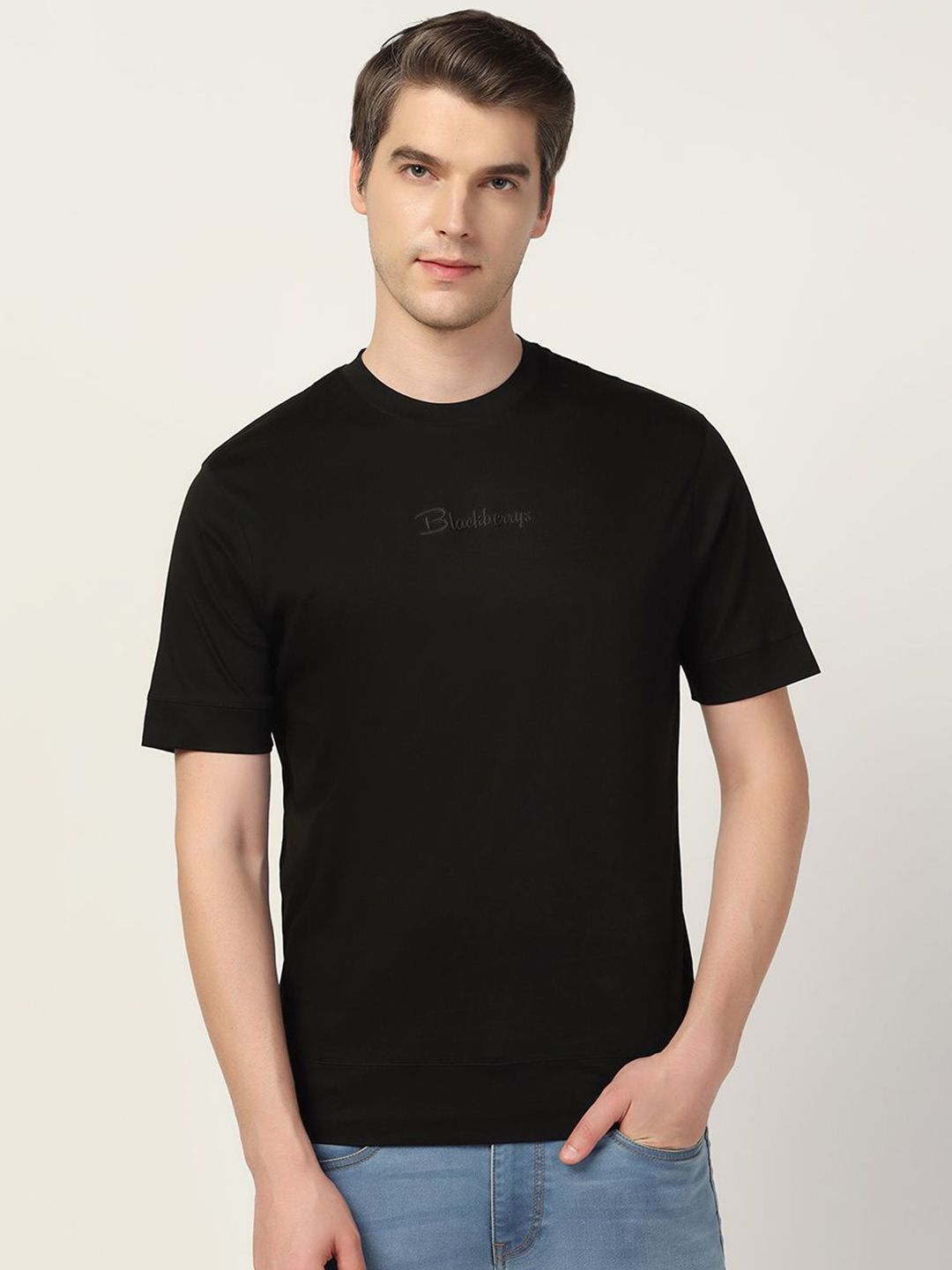 Blackberrys Men Typography Solid Round Neck Cotton Slim Fit T-shirt