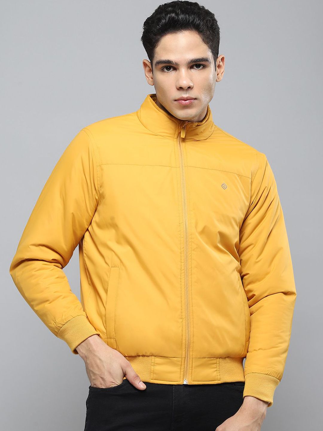 Cloak & Decker Men Mock Collar Solid Casual Padded Jacket