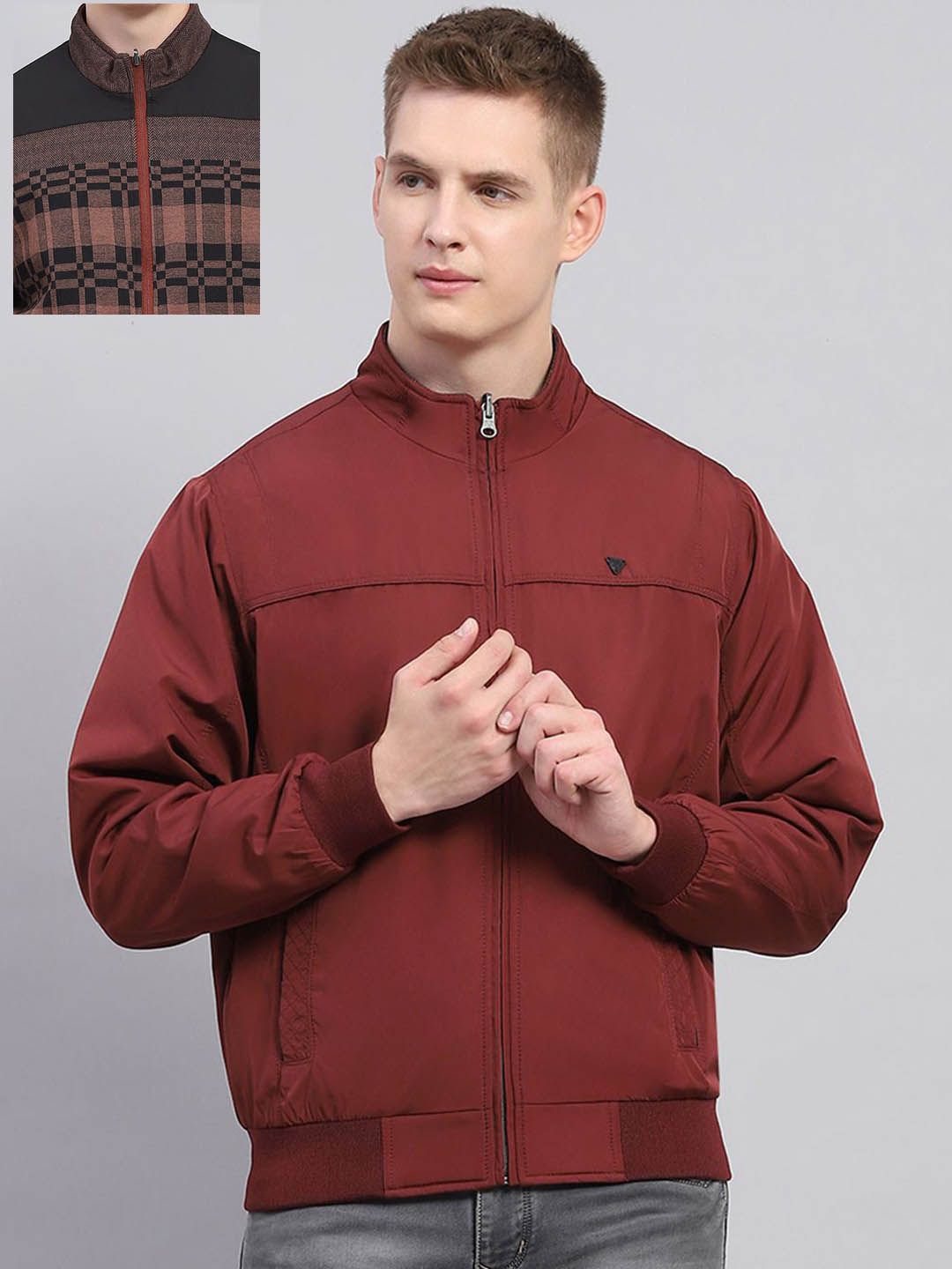 Monte Carlo Men Mock Collar Solid Casual Bomber Reversible Jacket
