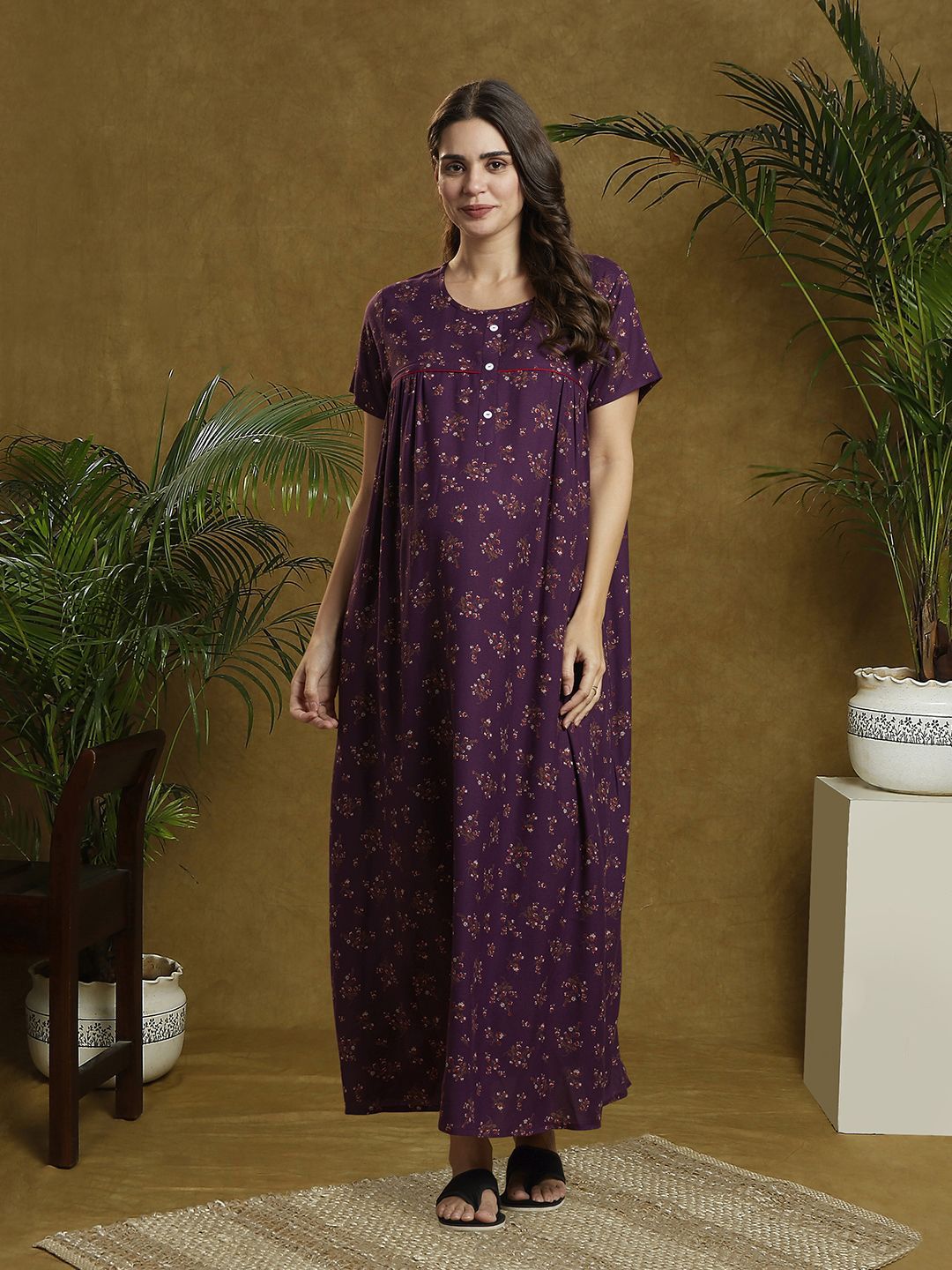 MomToBe Women Printed Maxi Nightdress