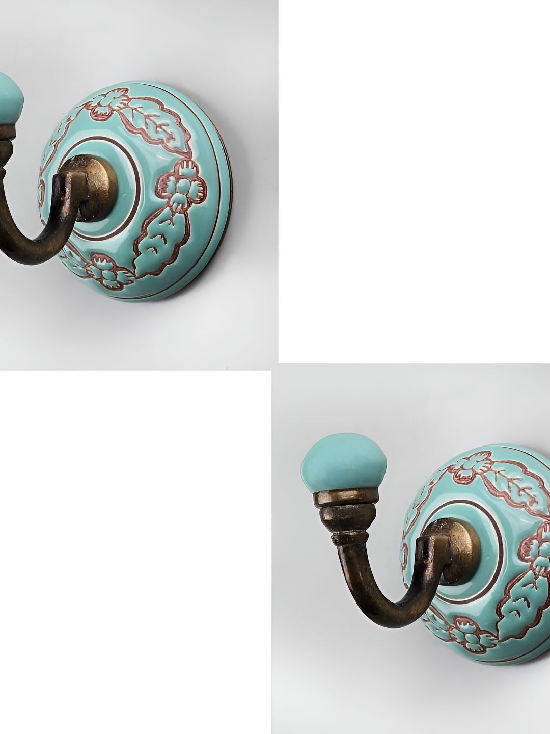 IndianShelf Green & Red 2 Pieces Floral Textured Ceramic Wall Hooks