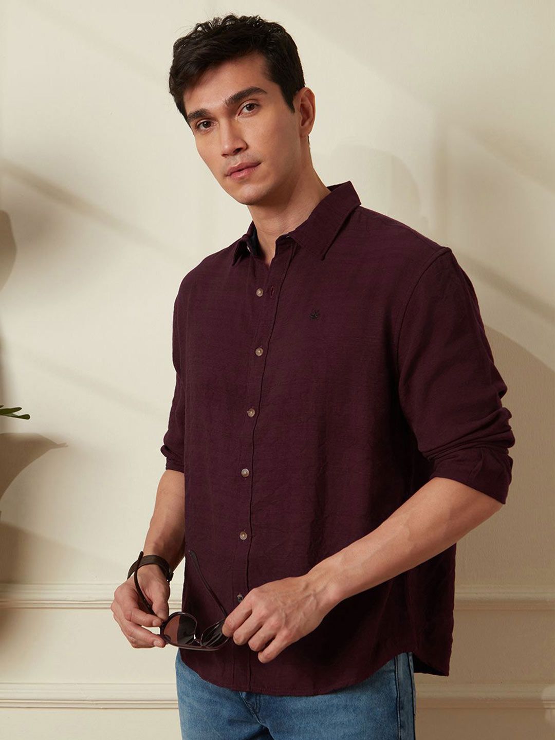 WROGN Men Comfort Spread Collar Solid Relaxed Fit Casual Shirt