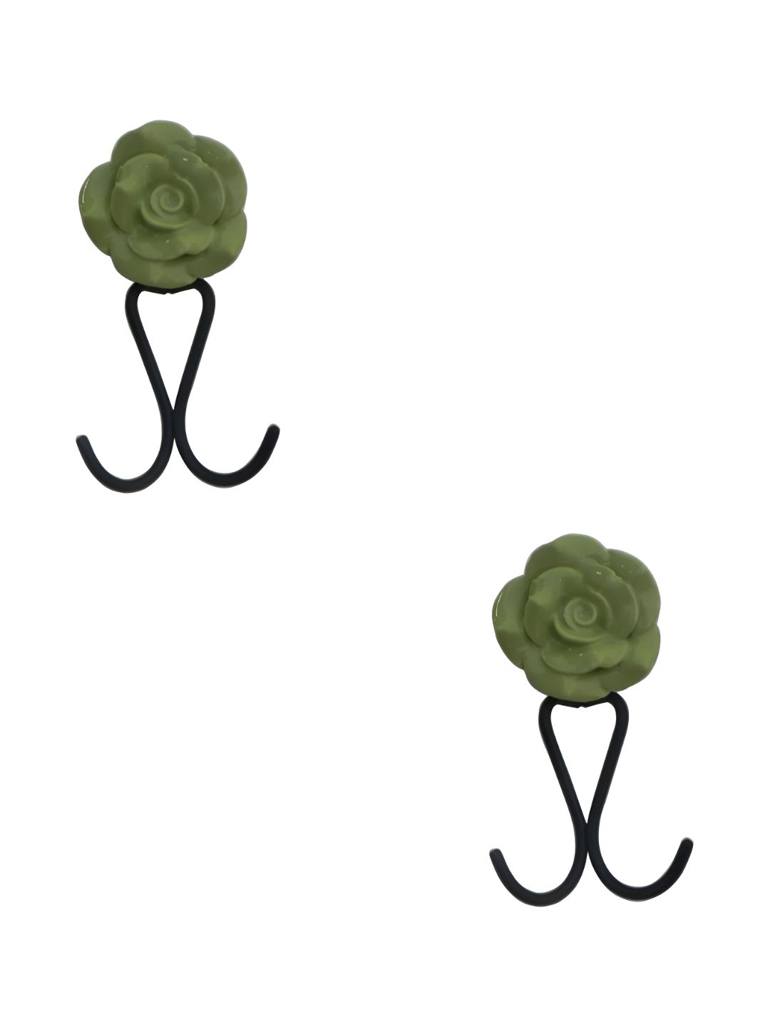 IndianShelf Green & Black 2 Pieces Rose Ceramic Wall Hooks
