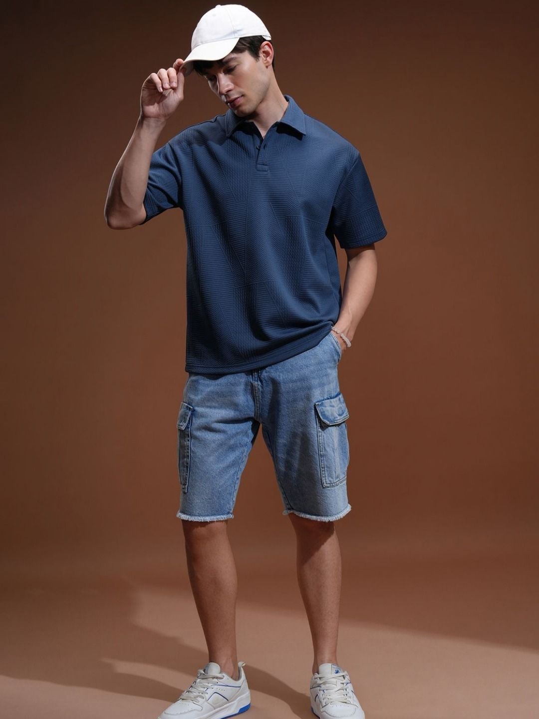 HIGHLANDER HIGHLANDER Men Self Design Polo Collar Relaxed Fit T-shirt