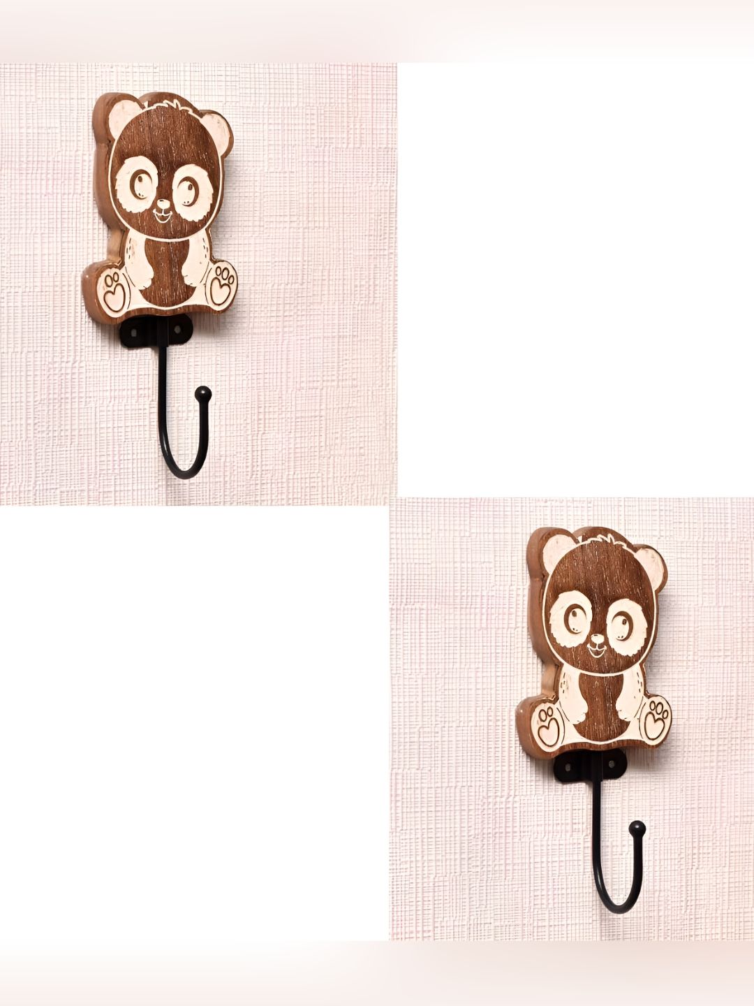 IndianShelf Brown & Black 2 Pieces Wood Panda Wall Hooks Door Hanger