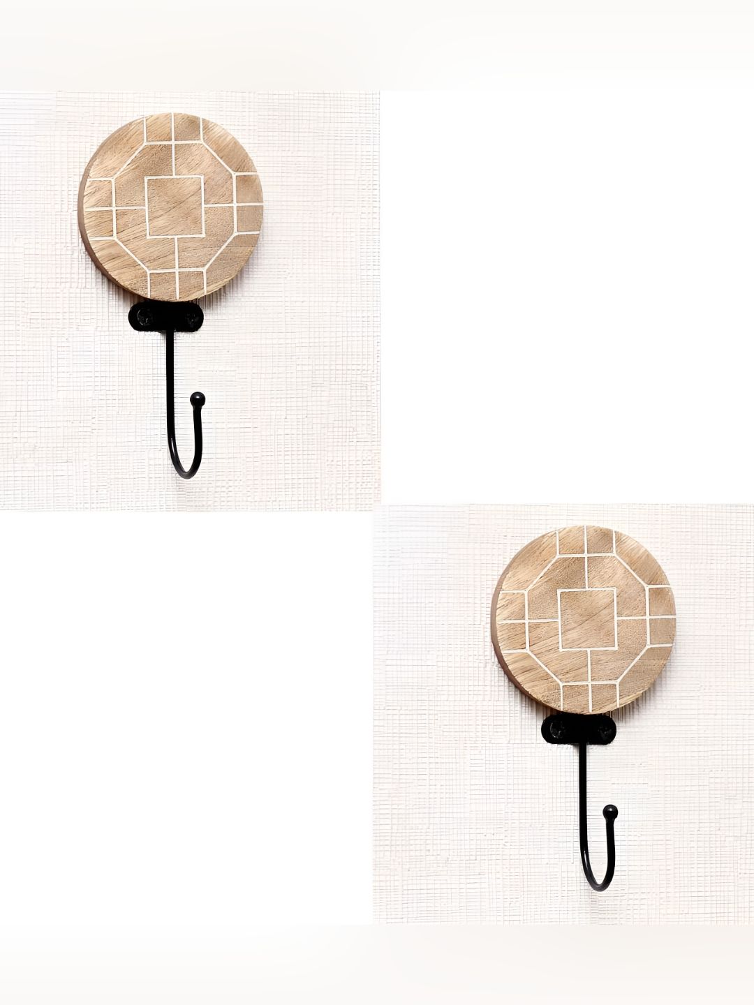 IndianShelf Brown & White 2 Pieces Wood Geometric Wall Hooks Door Hanger