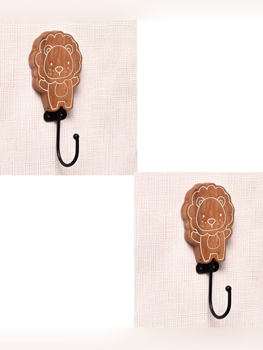 IndianShelf Brown & Black 2 Pieces Lion Printed Wooden Wall Hooks