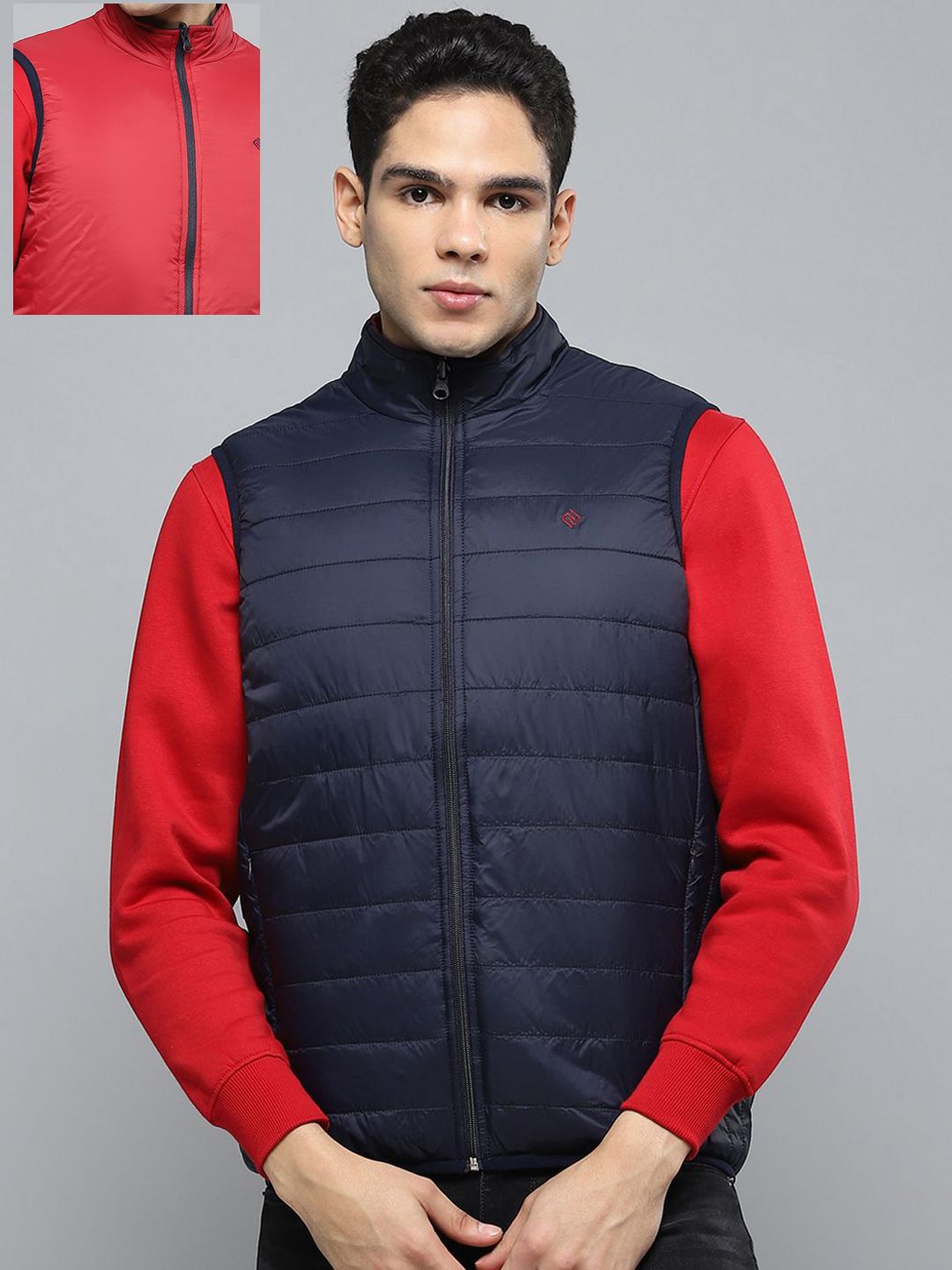 Cloak & Decker Men Mock Collar Solid Casual Padded Reversible Jacket