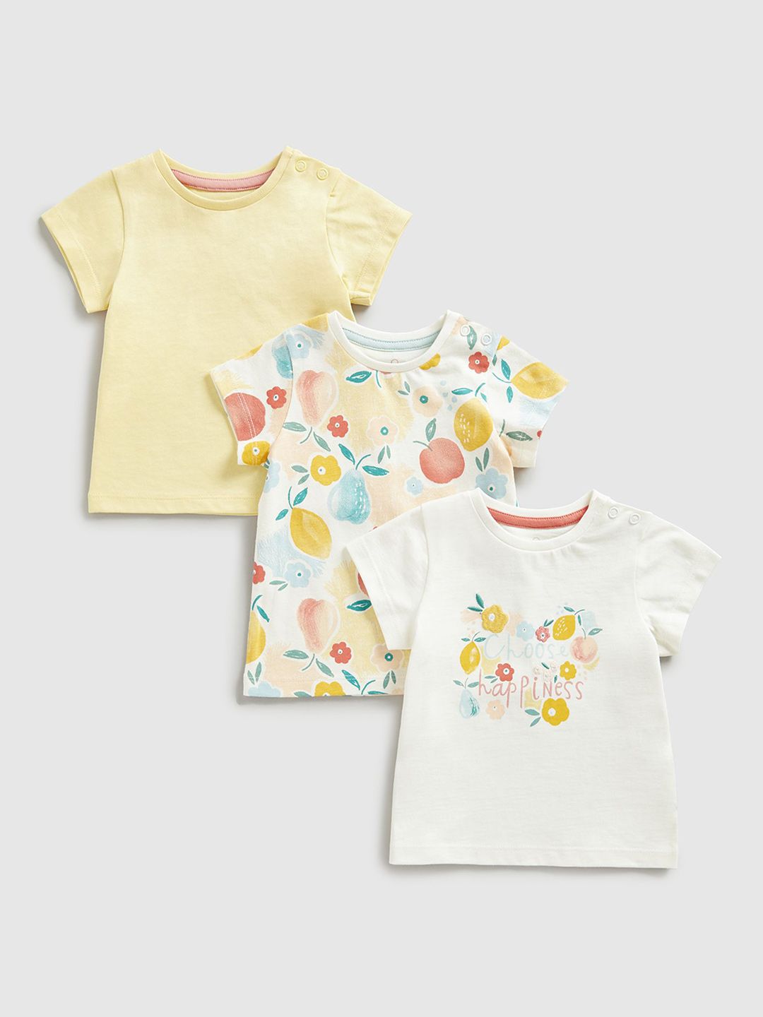 mothercare Girls Pack Of 3 Solid Round Neck Cotton T-shirts