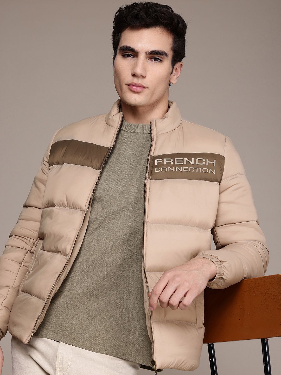 French Connection Brand Logo Printed Puffer Jacket