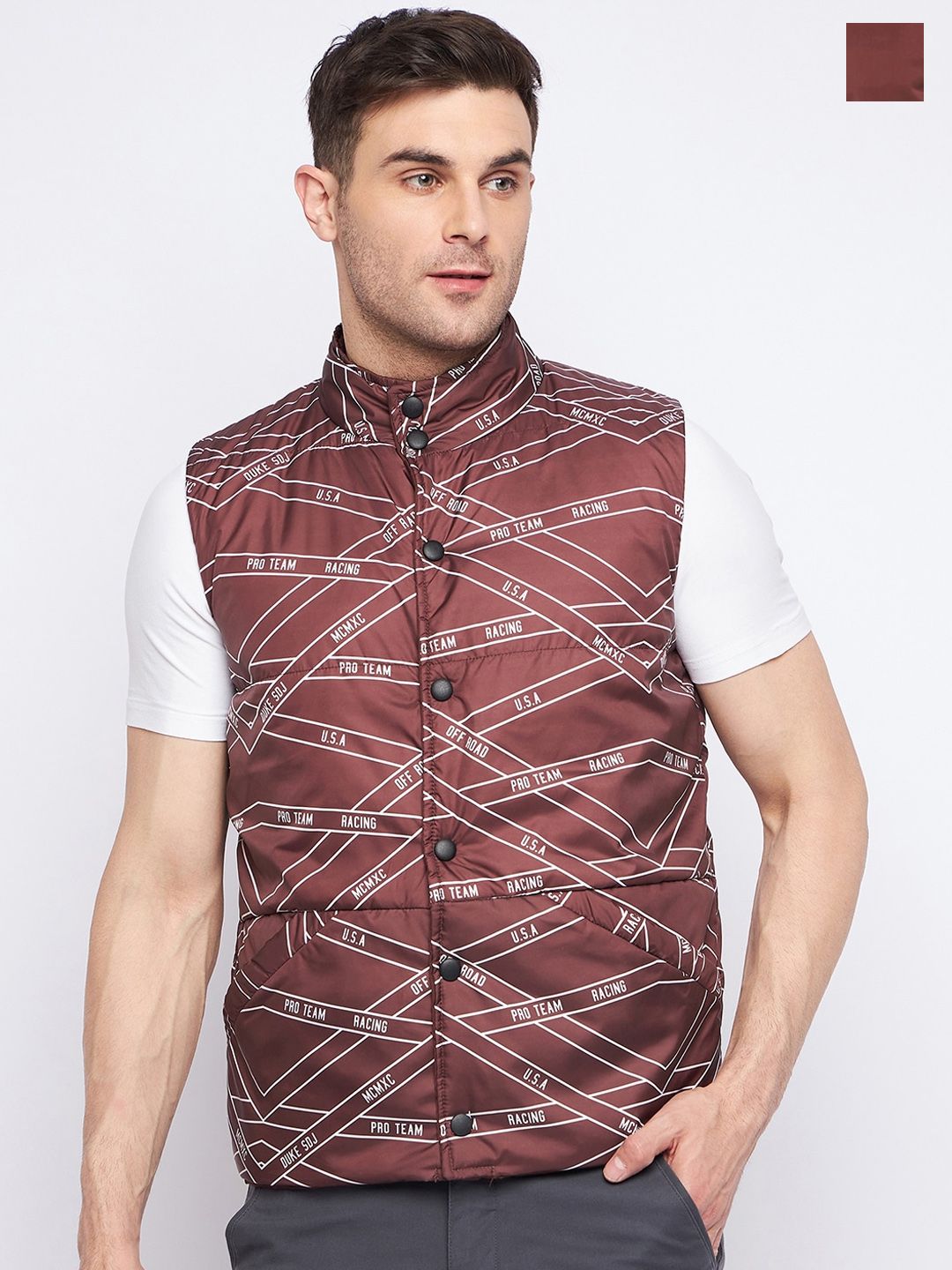 Duke Typography Printed Reversible Sleeveless Puffer Jacket