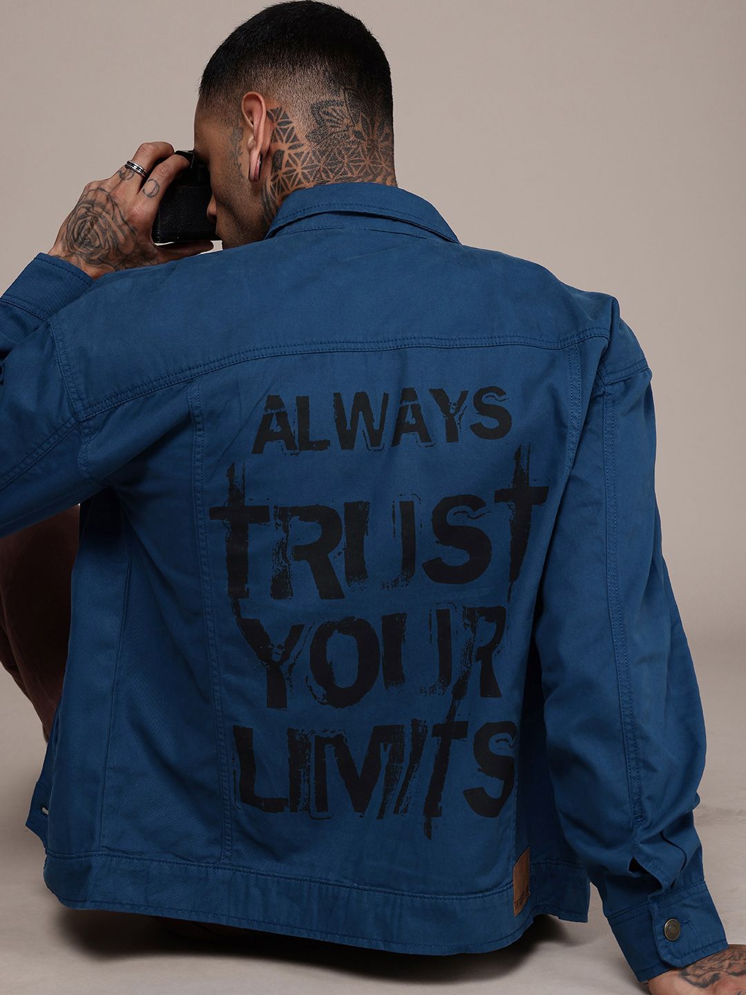 The Roadster Life Co. Pure Cotton Relaxed Fit Typography Printed Denim Jacket