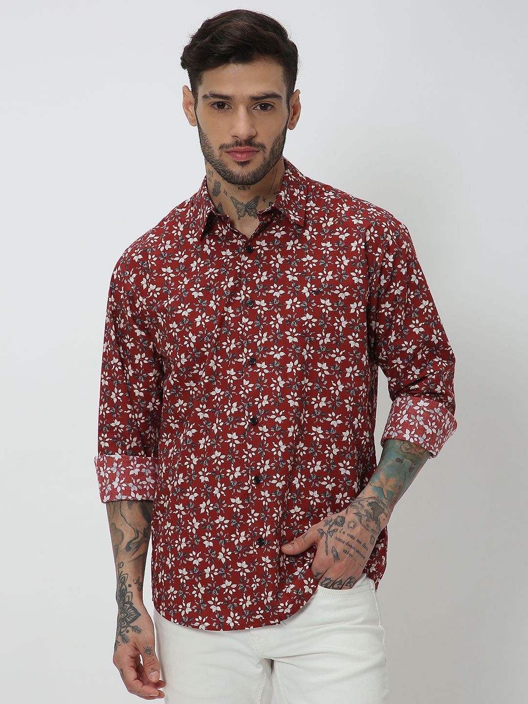 Mufti Mufti Slim Fit Floral Printed Spread Collar Casual Shirt